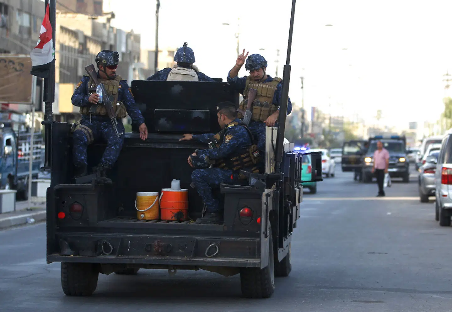 Arkivfoto. Soldater fra det irakiske føderale politi patruljerere Bagdads gader tilbage i 2018.