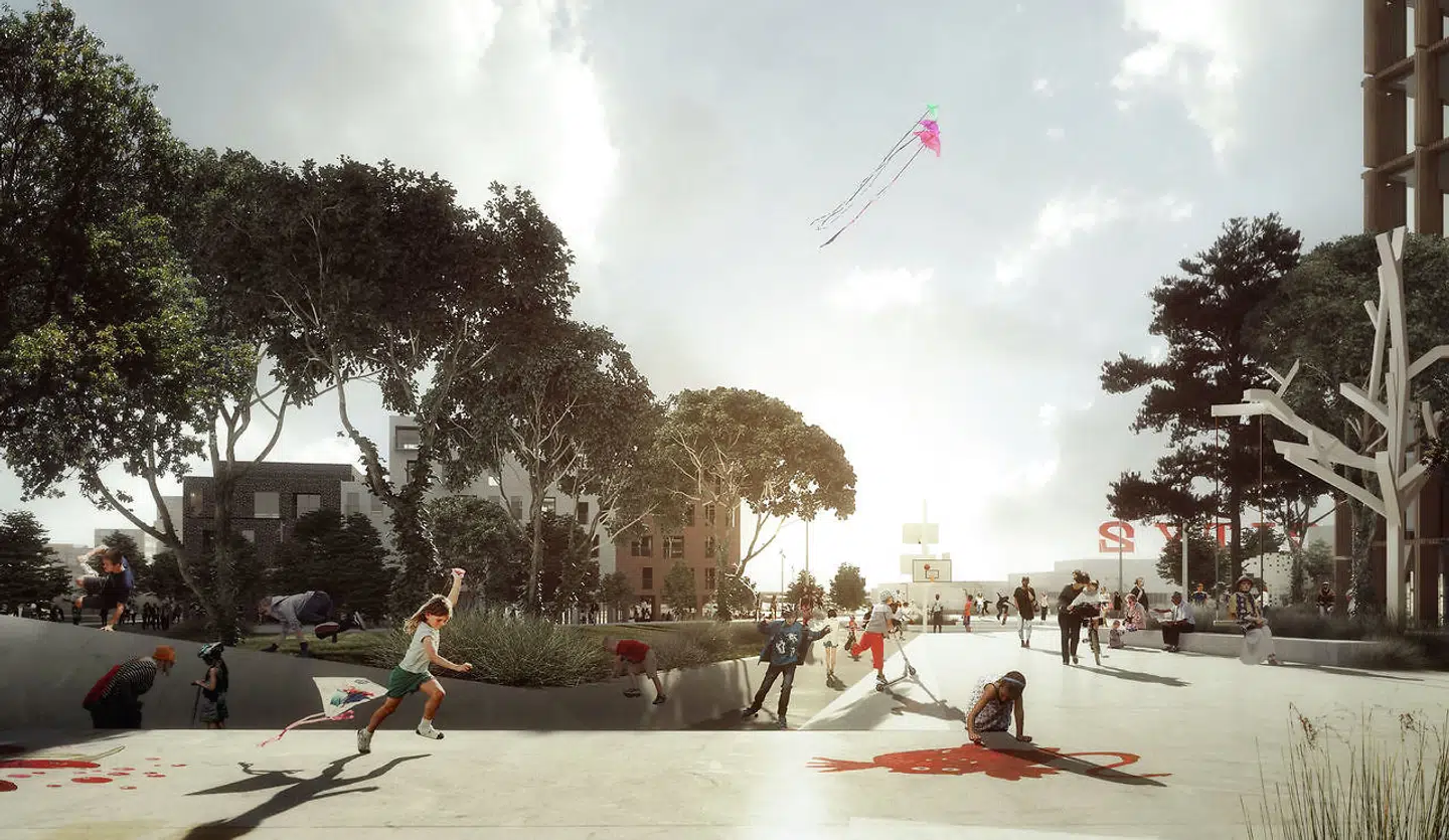 Høje Taastrup C forventer, at de første beboere kan flytte ind i 2022. Rendering: Cobe