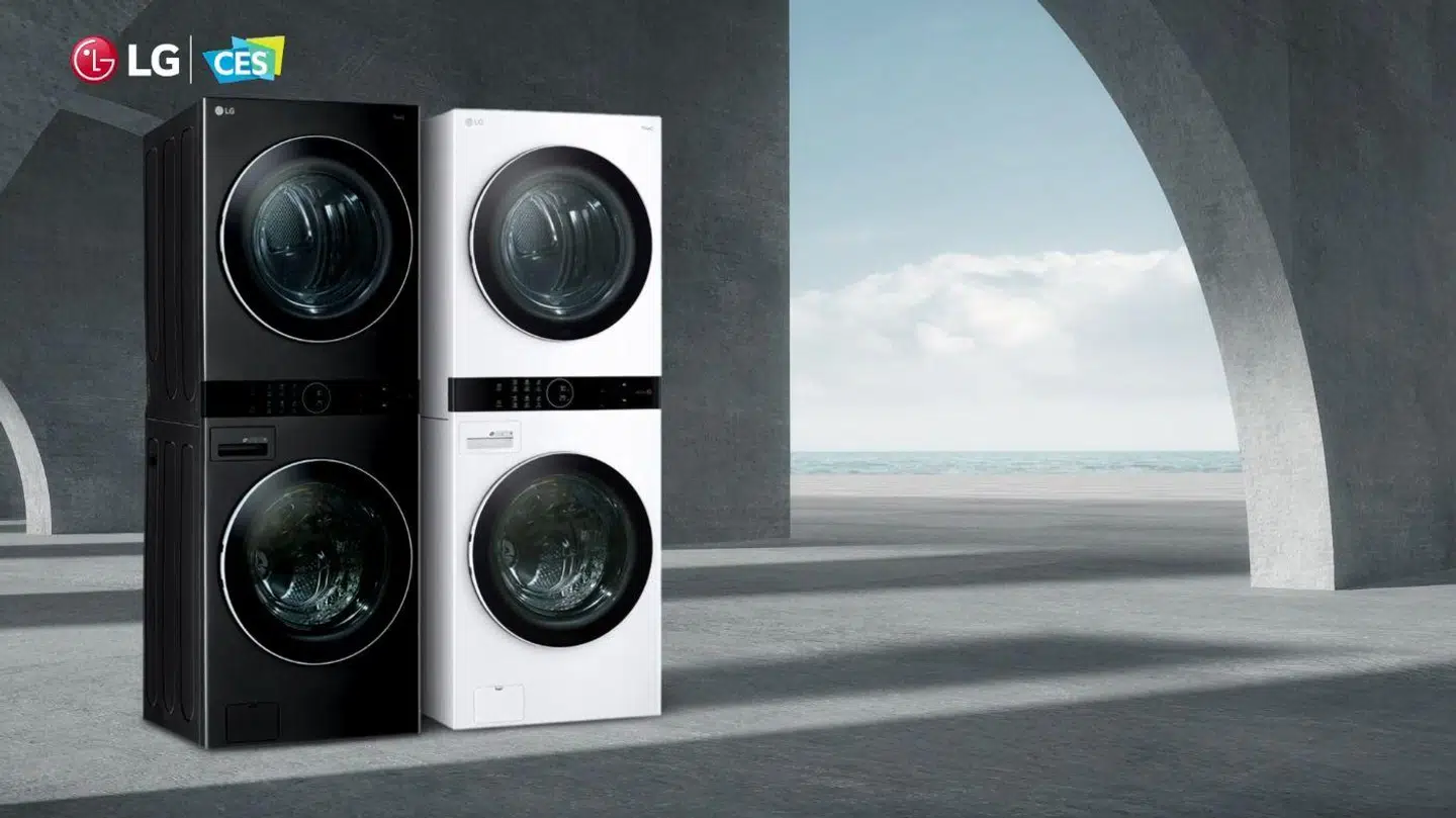 Det fylder mindre, når vaskemaskine og tørretumbler er ét højt og lidt smallere apparat – her i både sort og hvid udgave. Samtidig er der så kun behov for ét betjeningspanel, som er anbragt i midten, så alle kan nå.