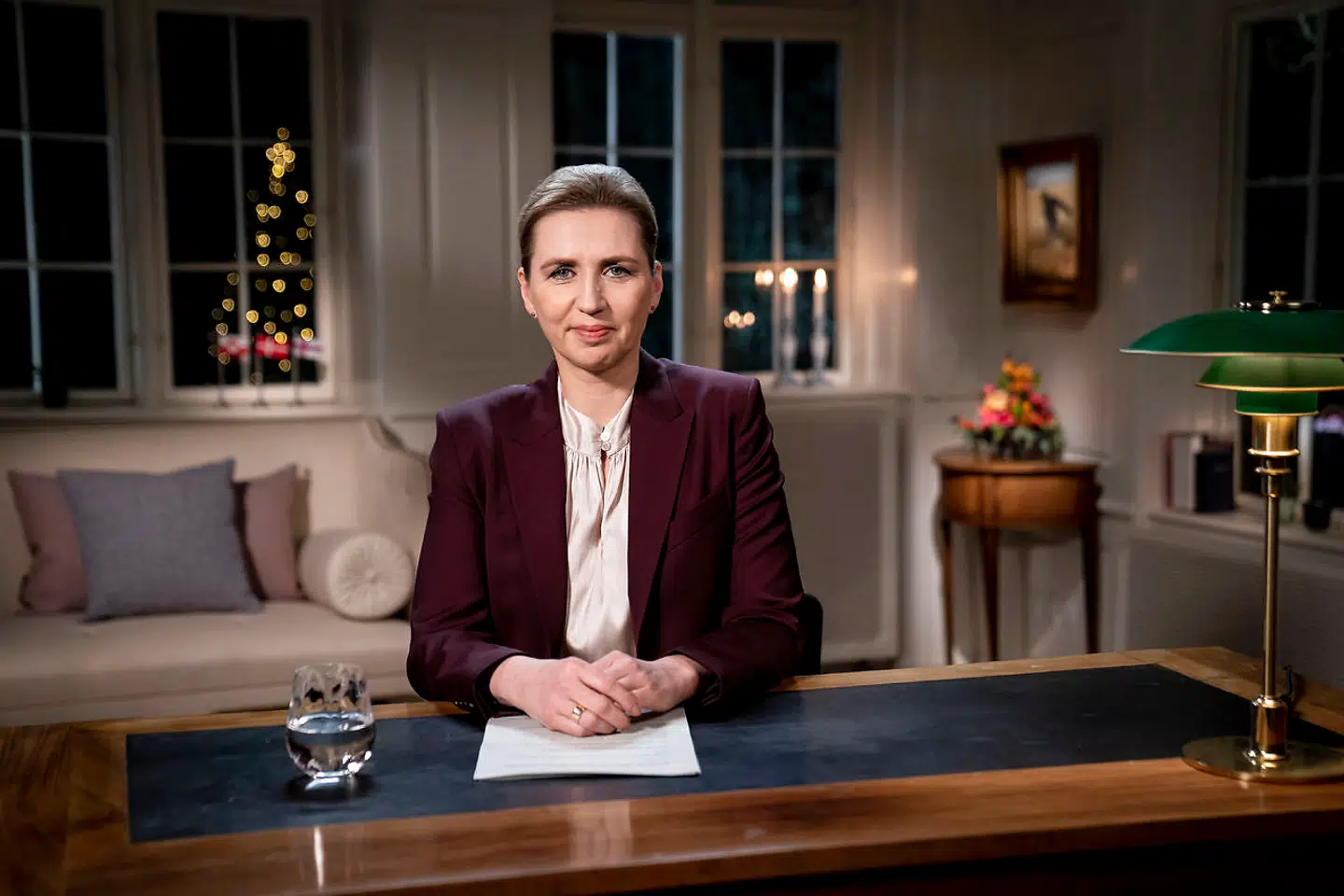 Statsminister Mette Frederiksen (S) holder nytårstale på Marienborg i Kongens Lyngby, fredag den 1. januar 2021.