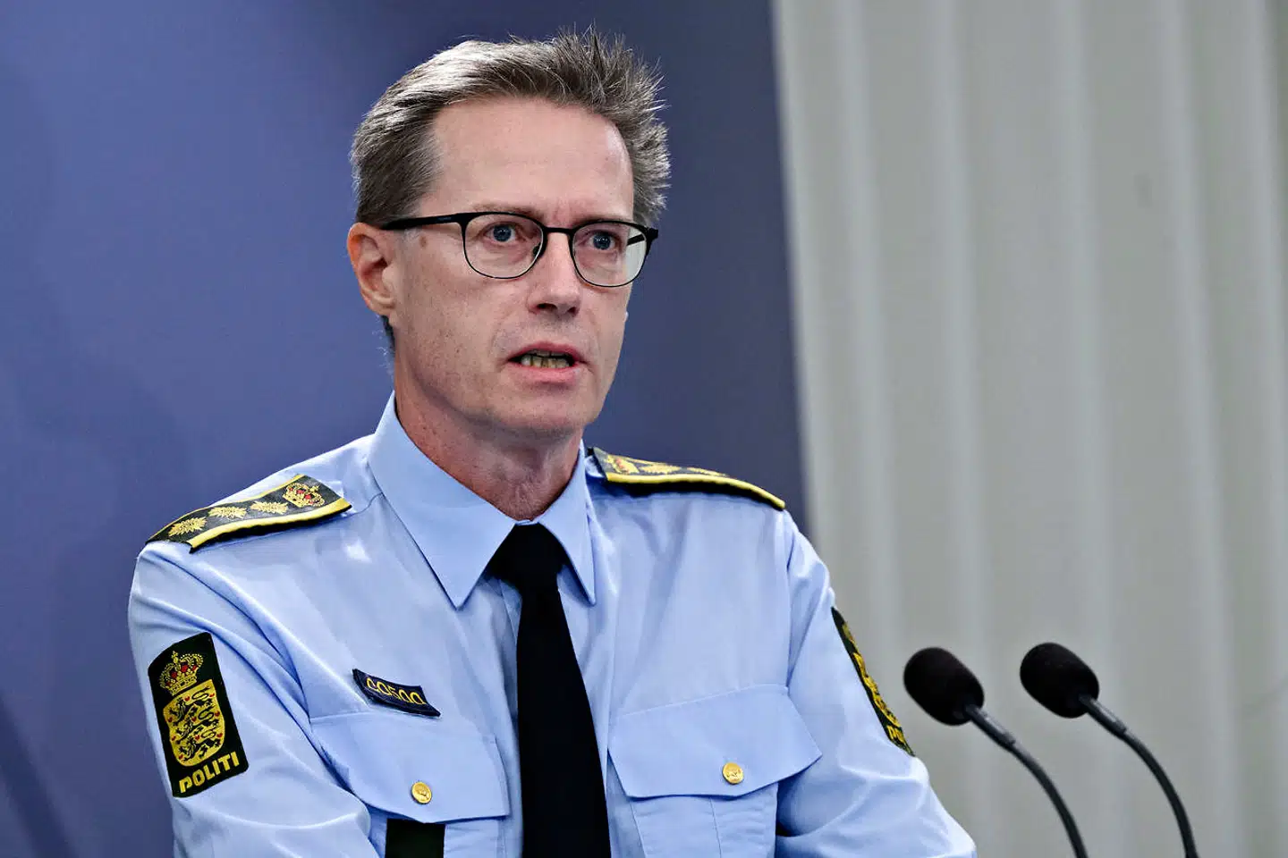 Rigspolitichef Thorkild Fogde, da statsministeren varsler en delvis nedlukning i København, Odense, Aarhus og en række kommuner i hovedstaden og på Sjælland på et pressemøde om covid-19 med sundheds- og ældreministeren, Statens Serum Institut, Rigspolitiet og Sundhedsstyrelsen, i Spejlsalen i Statsministeriet mandag den 7. december 2020.. (Foto: Philip Davali/Ritzau Scanpix)