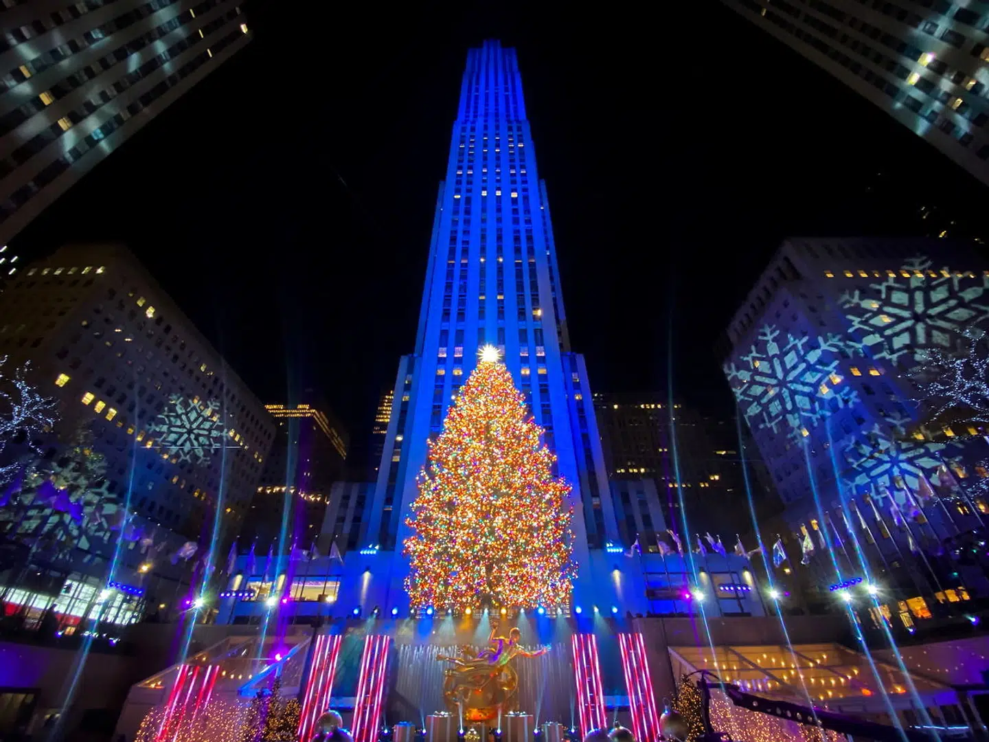 Juletræet er tændt ved Rockefeller Center på Manhattan. Men eksperterne er bekymrede for amerikanernes jul i år.