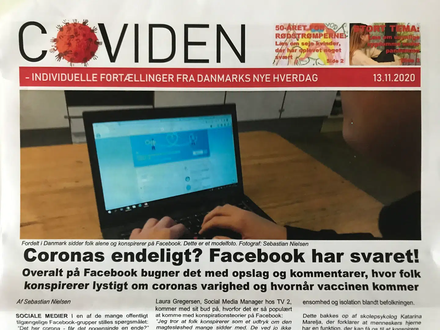 Forsiden på avisen »Coviden«.