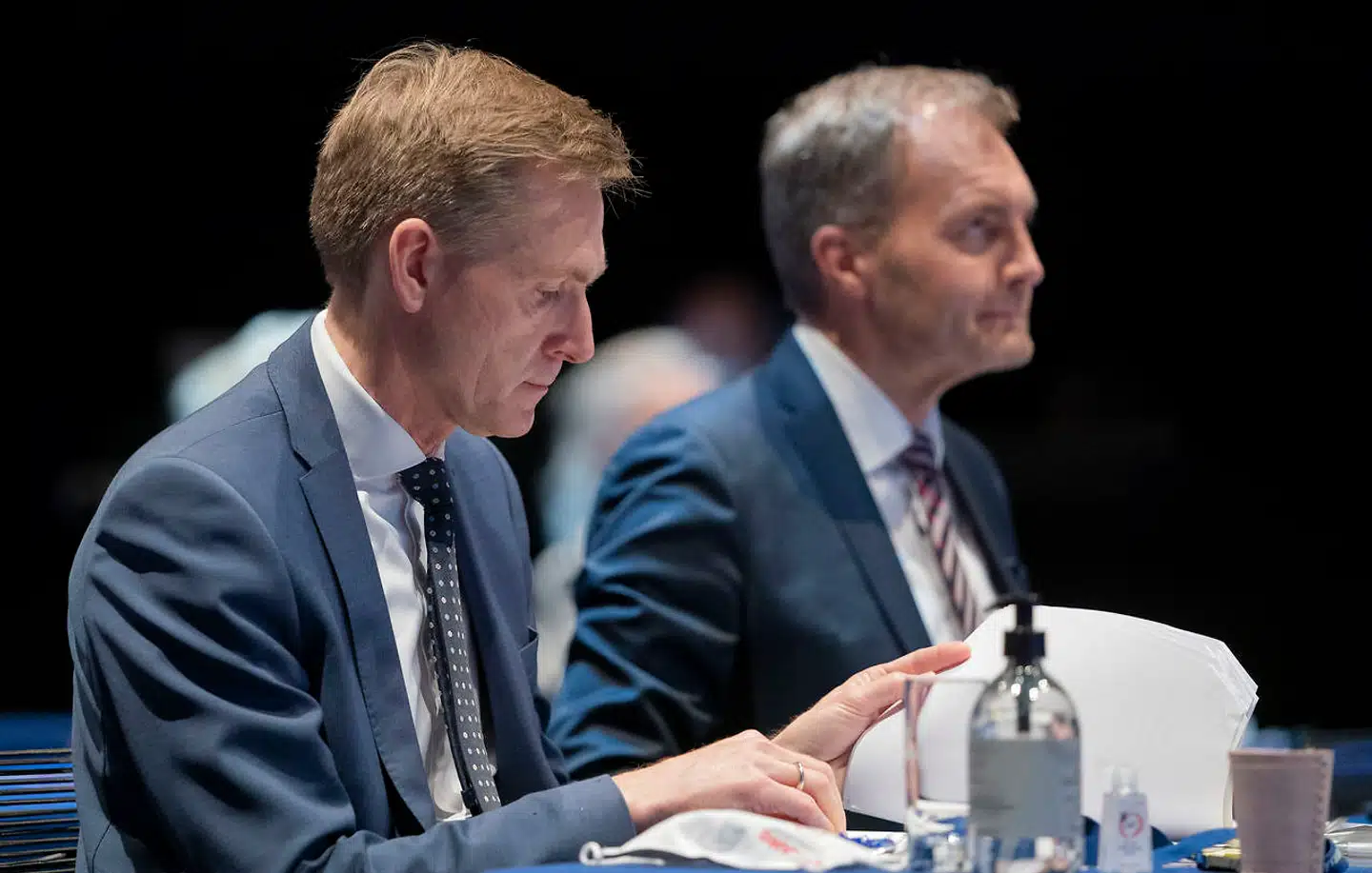 Kristian Thulesen Dahl og Peter Skaarup. Dansk Folkeparti afholder sit 25. årsmøde lørdag den 28 november 2020 i Odeon Odense.. (Foto: Claus Fisker/Ritzau Scanpix)