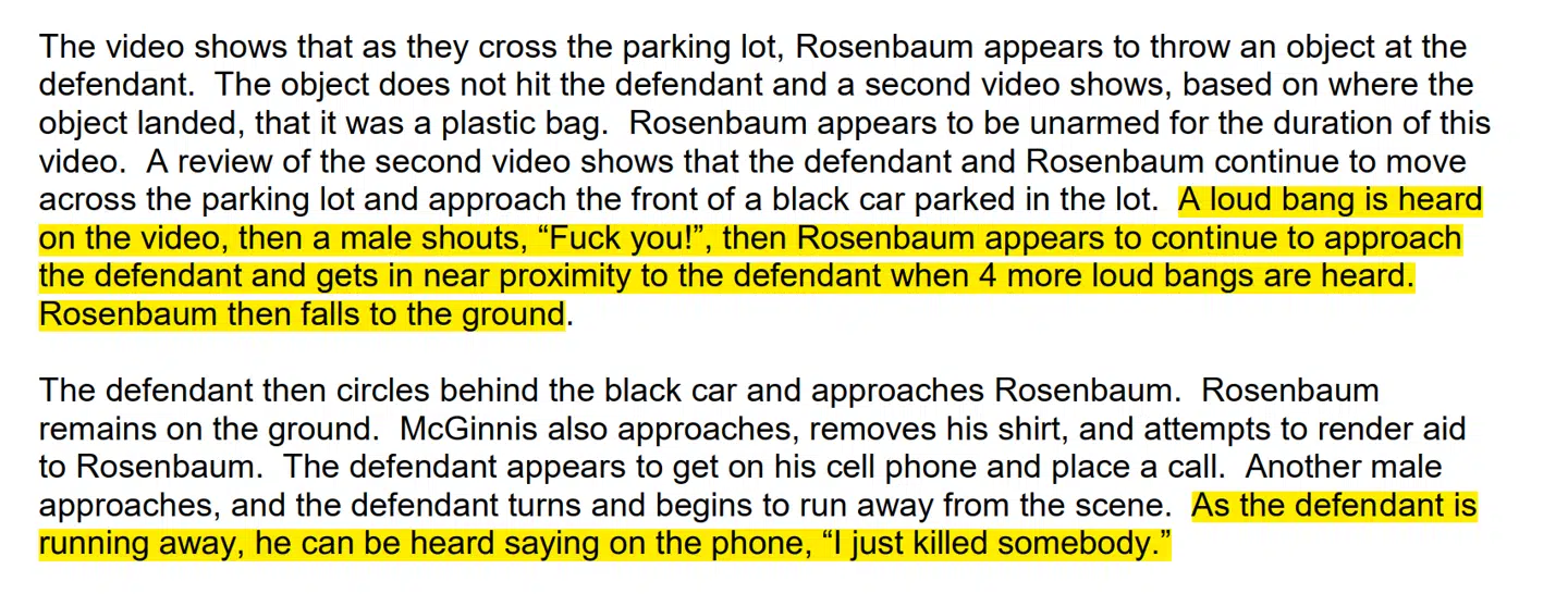 Fire kriminalbetjente fra politiet i Kenosha har udarbejdet en sagsfremstilling, som Berlingske har læst. Her er afsnittet, hvor Kyle Rittenhouse (»the defendant«) dræber det første offer.