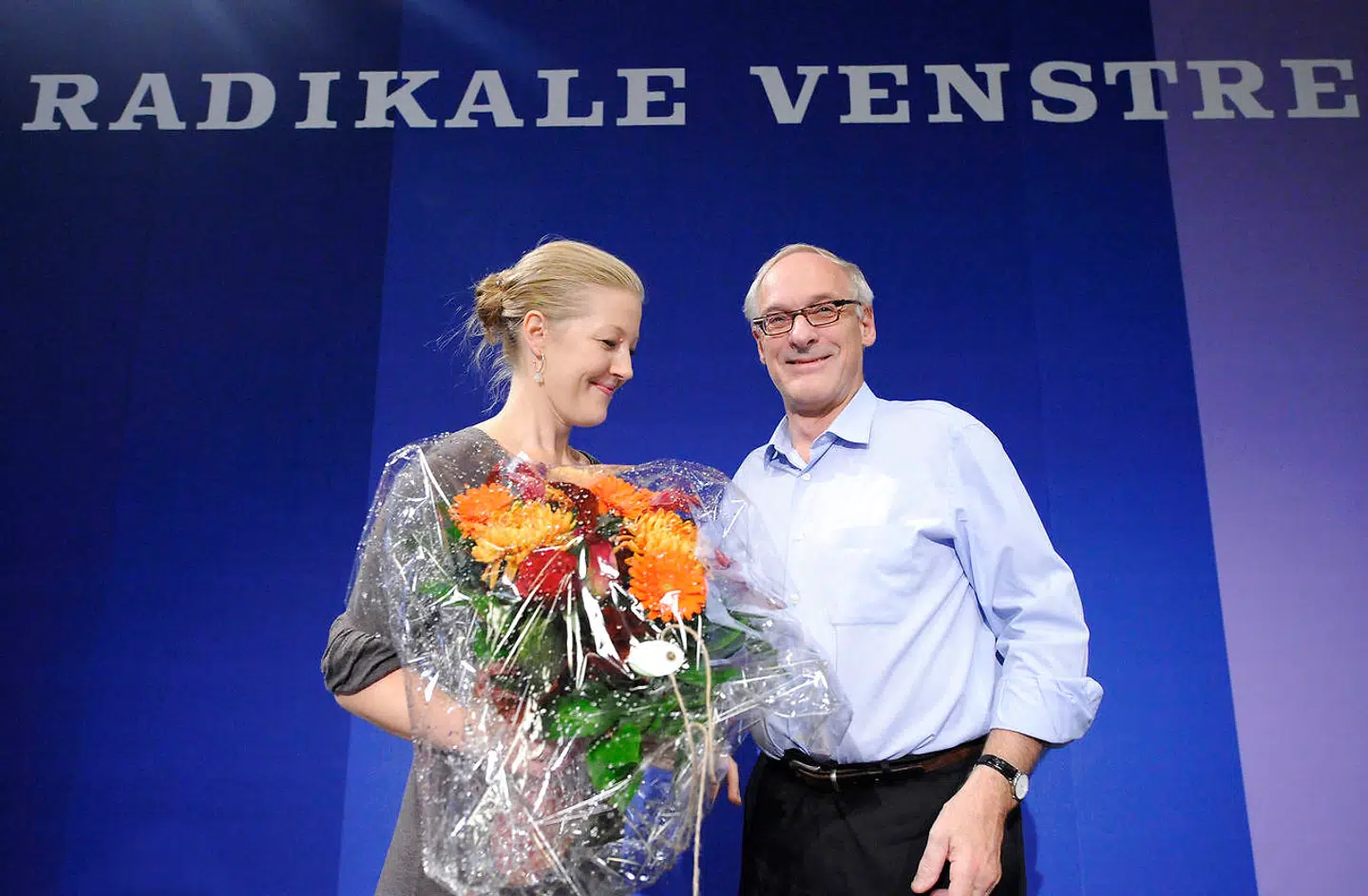 Sofie Carsten Nielsen og Søren Bald sammen på scenen ved Radikale Venstres landsmøde i 2008.