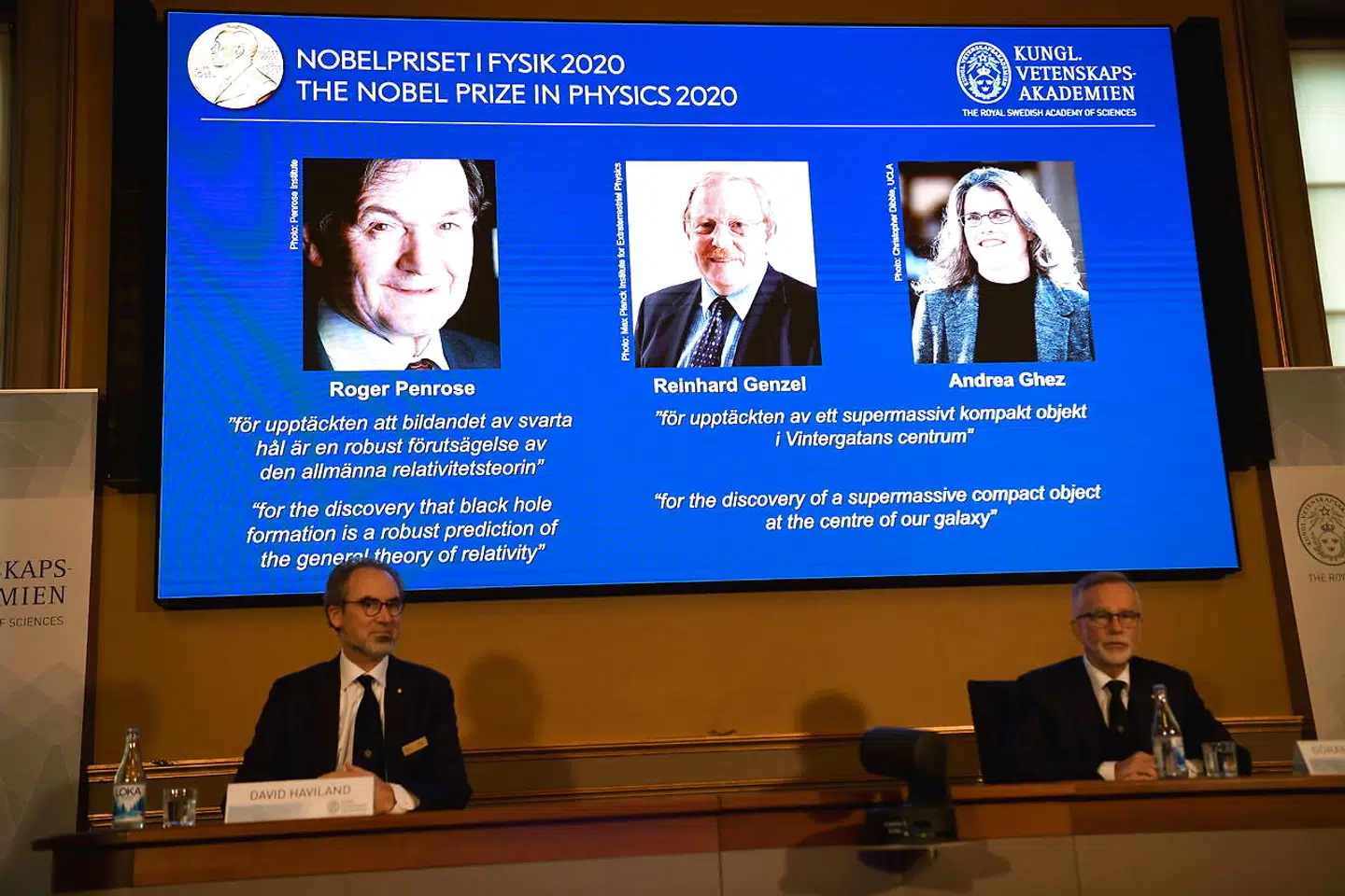 ARKIVFOTO: Roger Penrose, Reinhard Genzel og Andrea Ghez tildeles dette års Nobelpris i fysik.