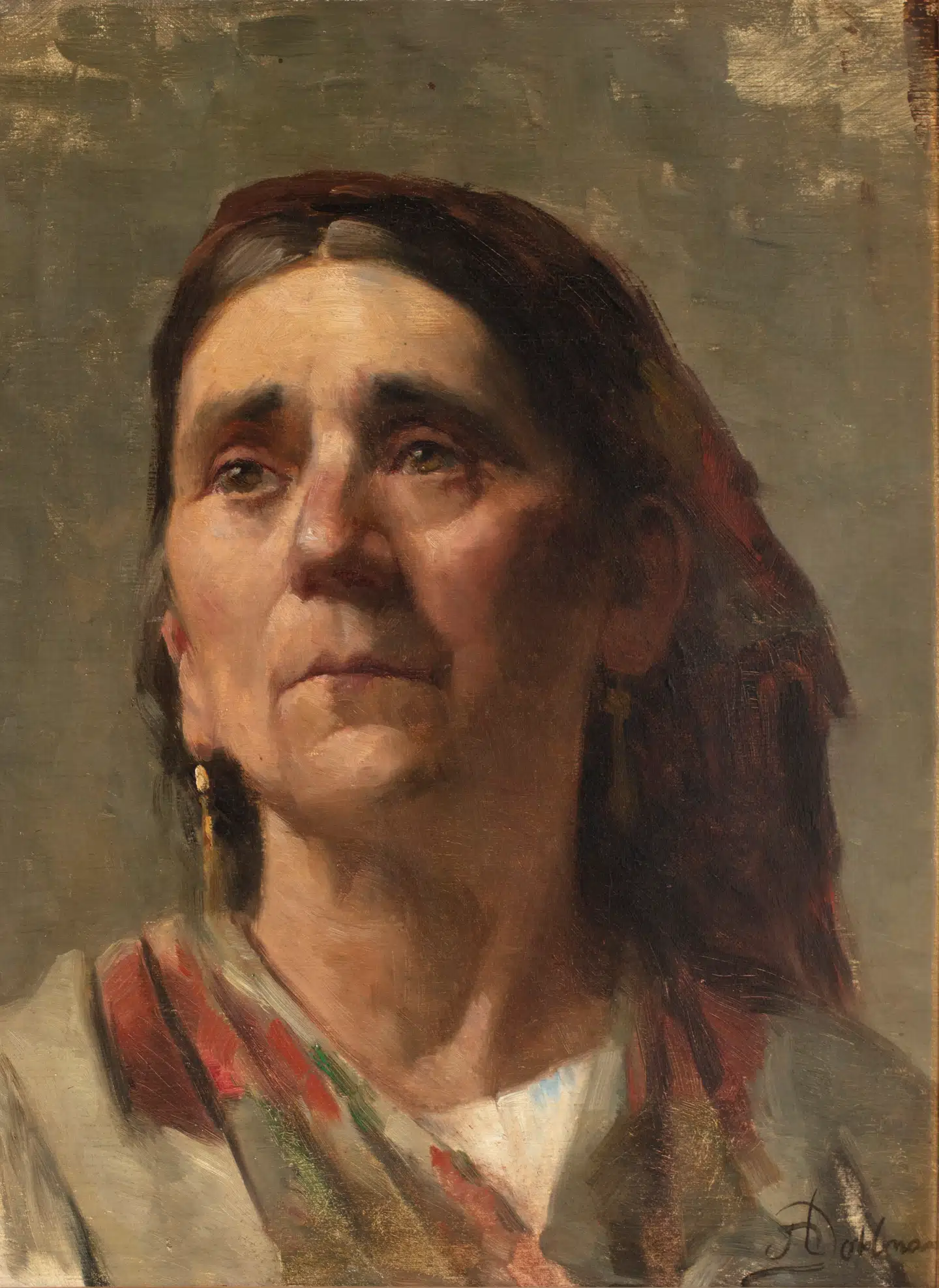 Augusta Dohlmann: »En italienerinde med rødt hovedtørklæde og øreringe«, 1891, 43 x 32 cm