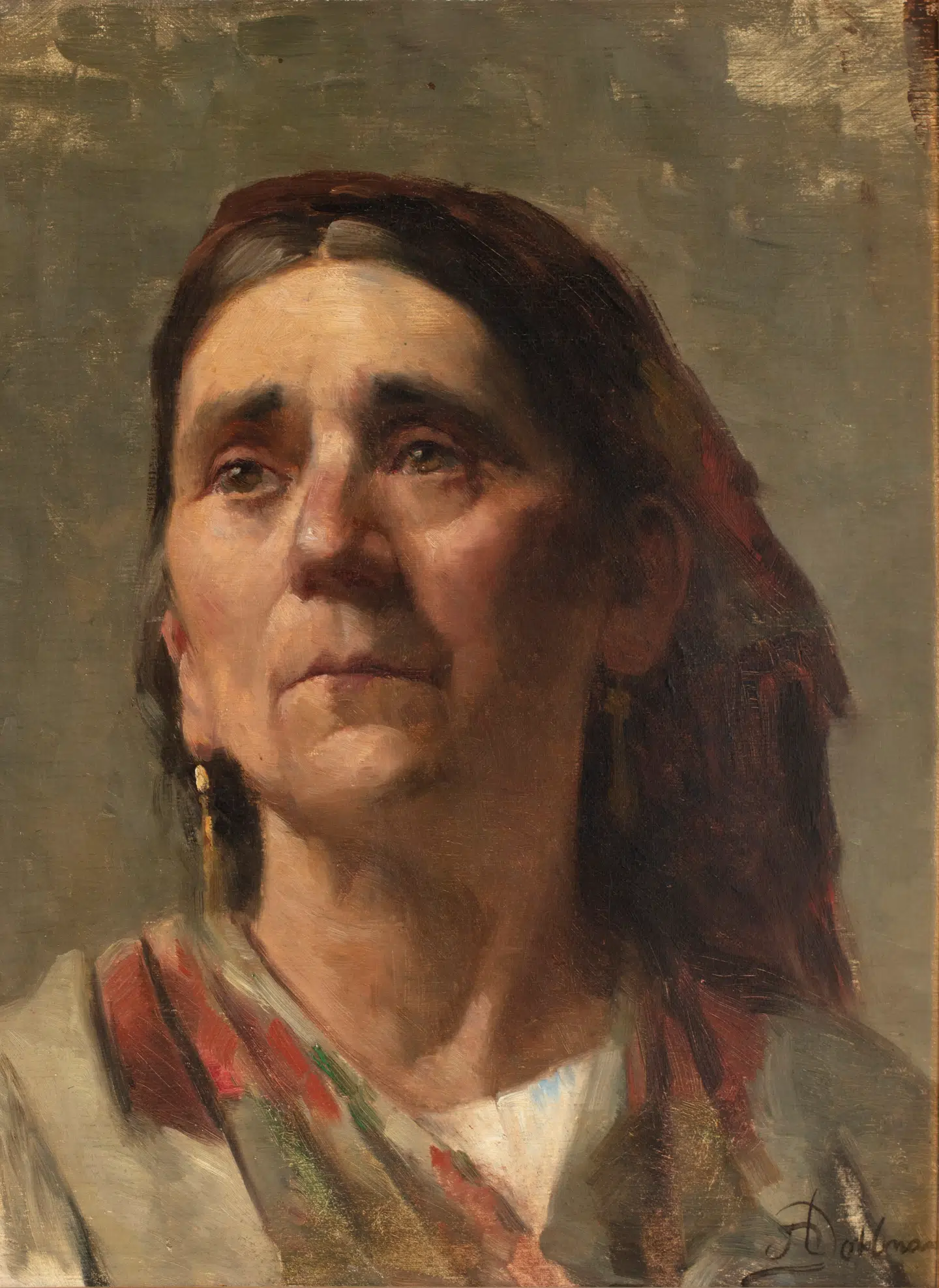 Augusta Dohlmann: »En italienerinde med rødt hovedtørklæde og øreringe«, 1891, 43 x 32 cm