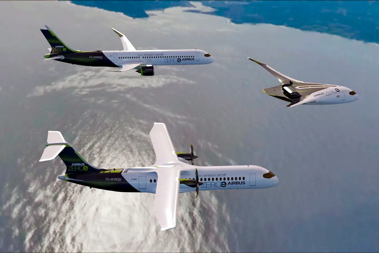De tre forskellige flydesign er indtil videre koncepter, som Airbus håber kan blive til fly, der letter i 2035.
