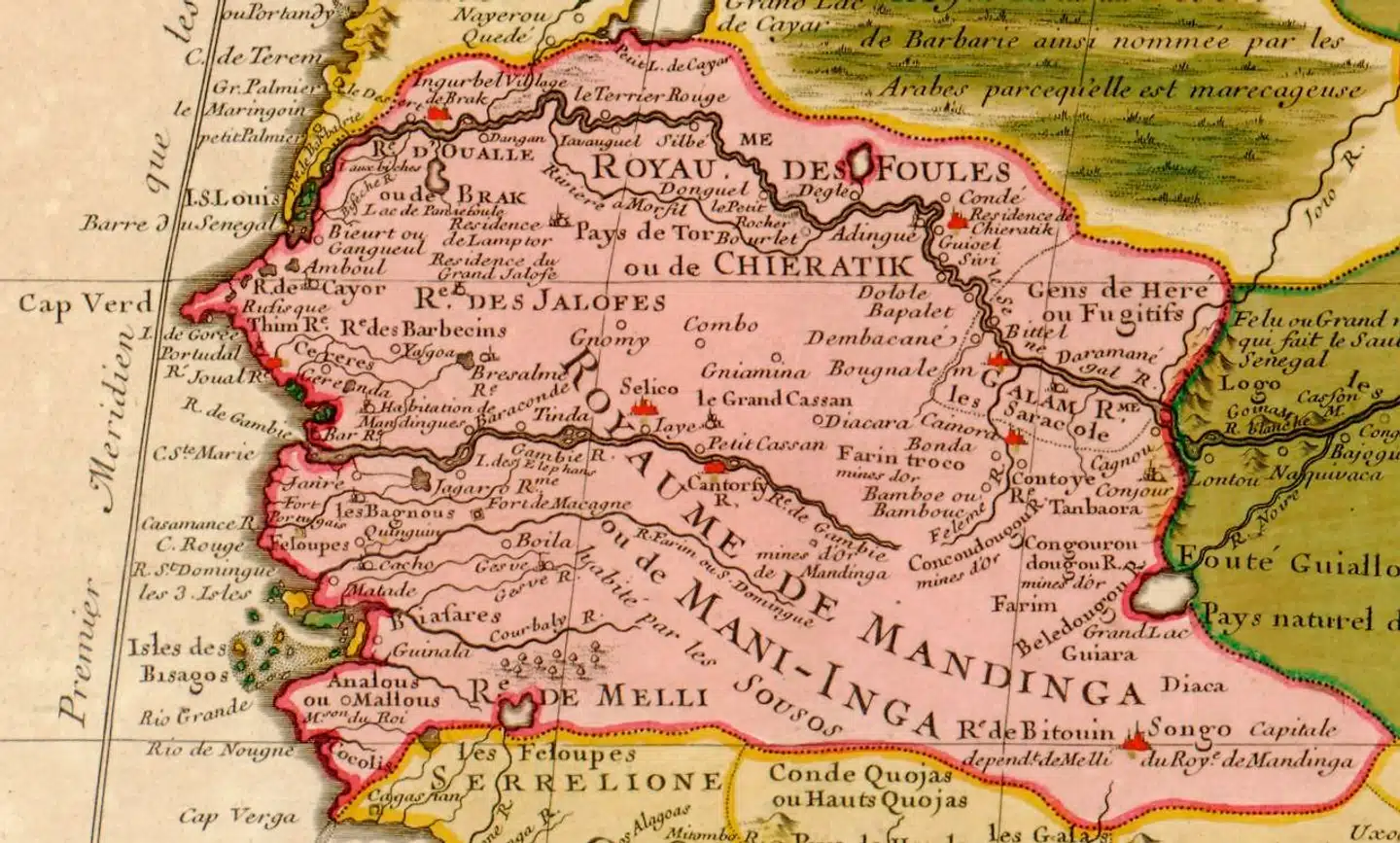 Senegal i 1770. Kort af Guillaume Delisle.