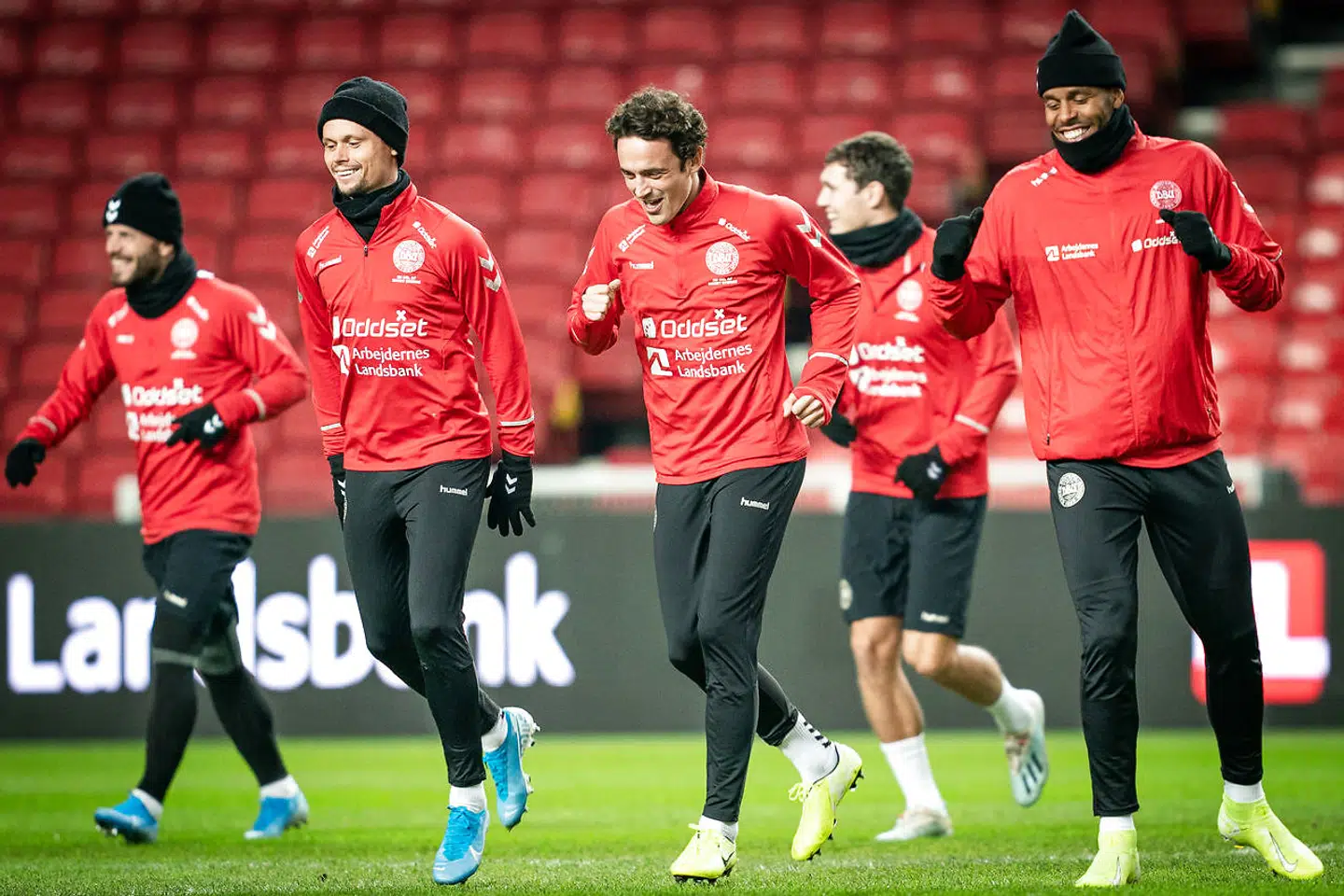 Peter Ankersen, Thomas Delaney og Mathias 'Zanka' Jørgensen til træning i Parken i København, torsdag den 14. november 2019.. (Foto: Niels Christian Vilmann/Ritzau Scanpix)