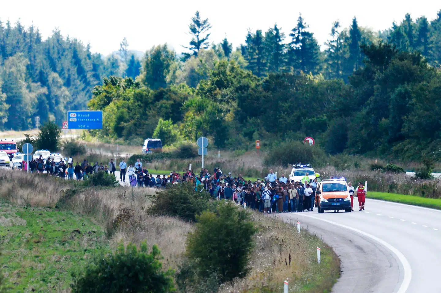 Flygtningene spærrede den sønderjyske motorvej, da de forlod deres opholdssted ved Padborg.