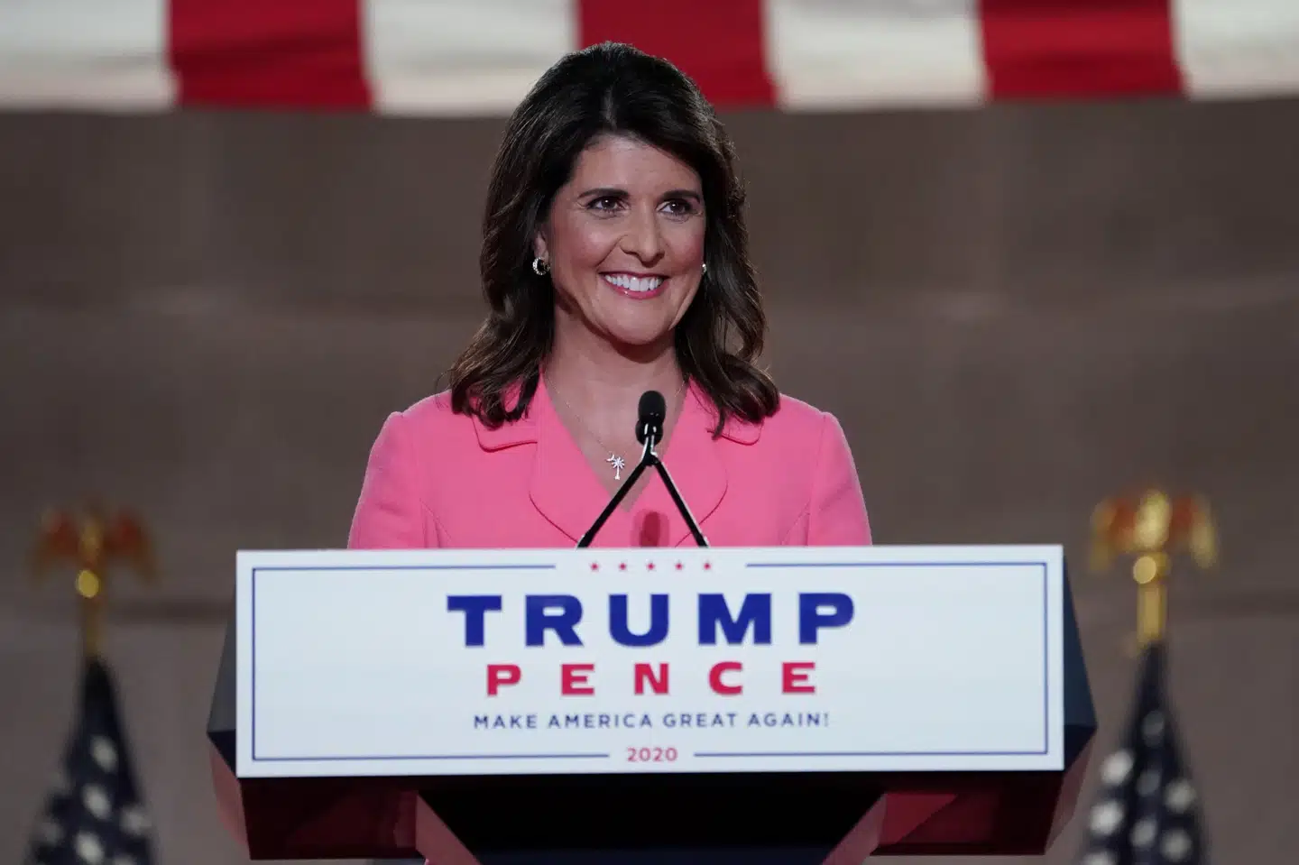 Tidligere FN-ambassadør Nikki Haley holdt tale ved Republikanernes partikonvent. Her sagde hun blandt andet, at Trump kan bringe den amerikanske økonomi tilbage på sporet efter corona. Kevin Lamarque/Reuters