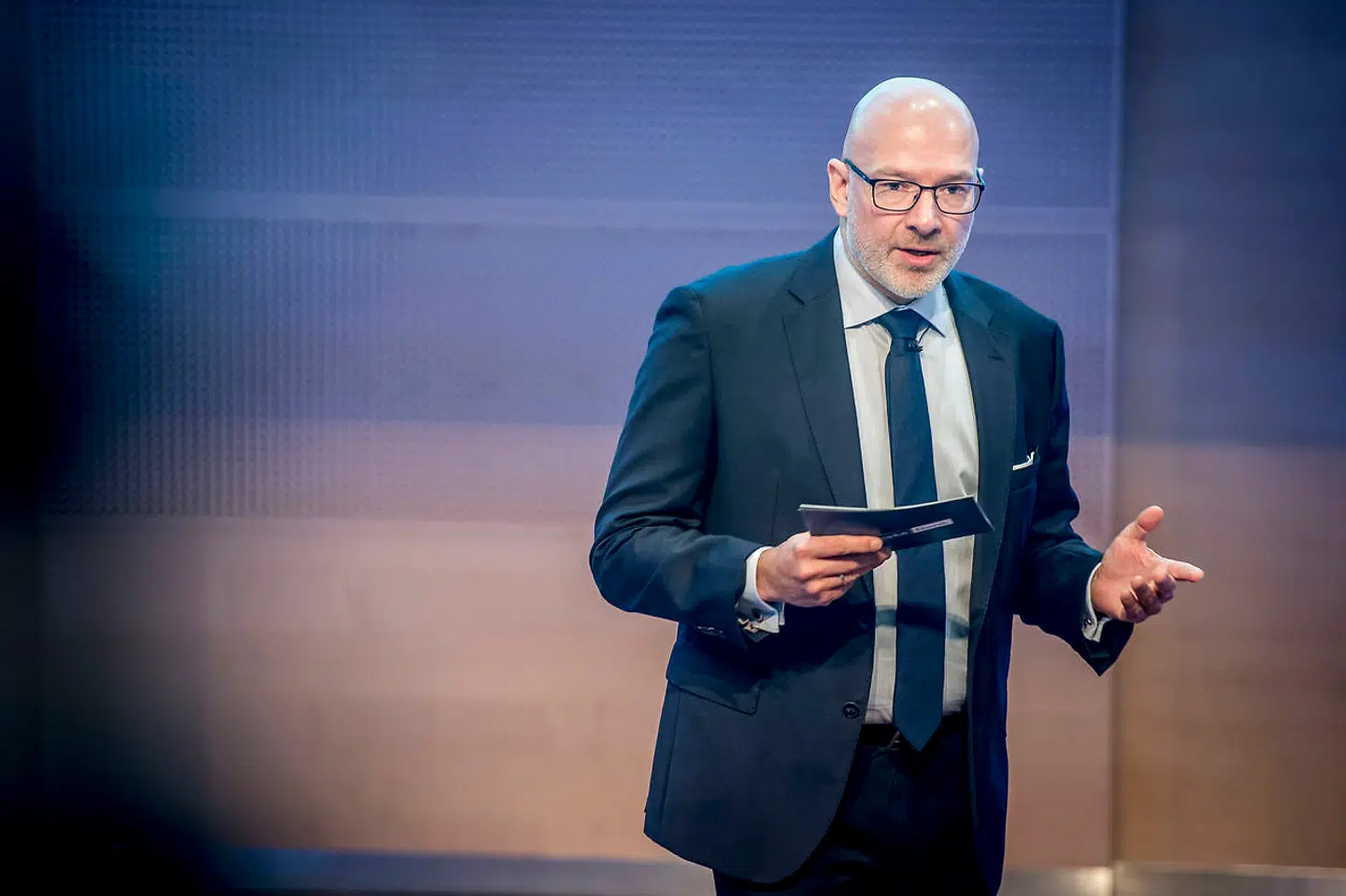 (ARKIV) Jesper Nielse, præsenterer som daværende administrerende direktør i Danske Bank årsregnskab på et pressemøde i København i 2019.