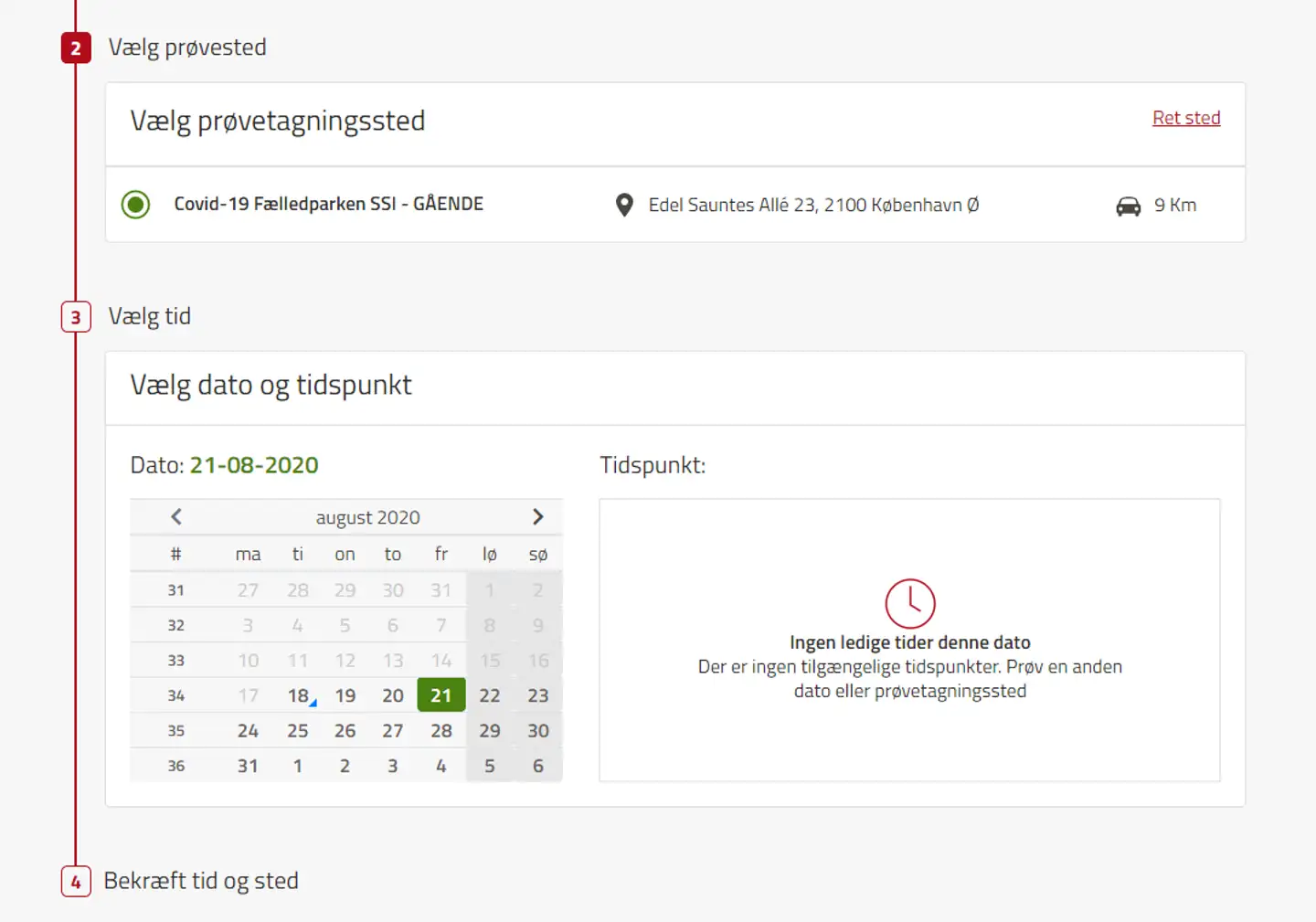 Hverken onsdag, torsdag eller fredag er det muligt at bestille tid til lade sig teste for covid-19 i Fælledparken.