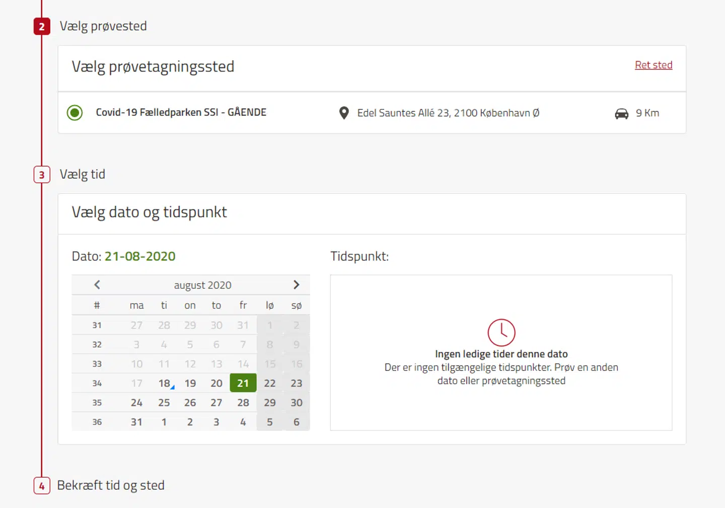 Hverken onsdag, torsdag eller fredag er det muligt at bestille tid til lade sig teste for covid-19 i Fælledparken.