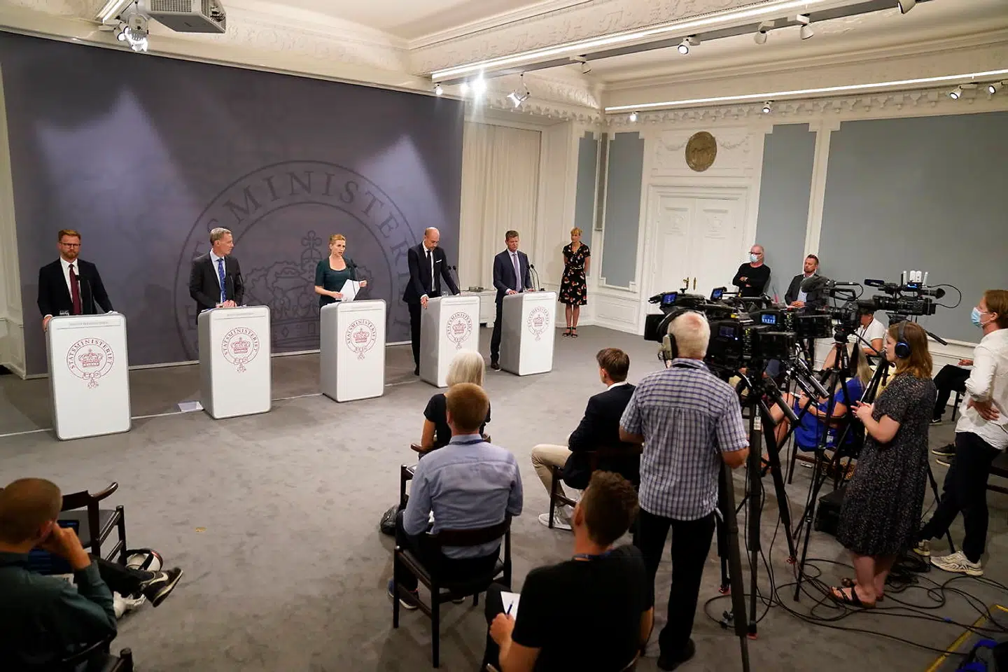 Statsminister Mette Frederiksen holder pressemøde om covid-19 i Statsministeriet i København, lørdag den 15. august 2020.