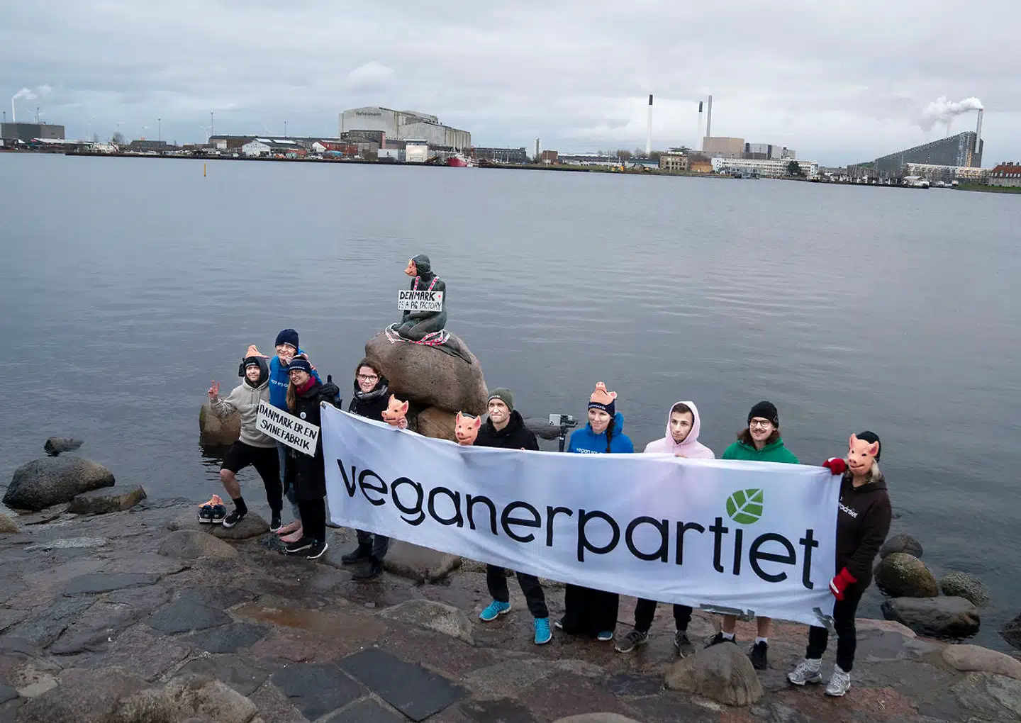 Veganerpartiet har tidligere arrangeret opsigtsvækkende happenings som her, hvor partiet har klædt Den Lille Havfrue ud som en gris. Nu står partiet i spidsen for en række partier, som vil have social- og indenrigsministeren til at ændre loven.