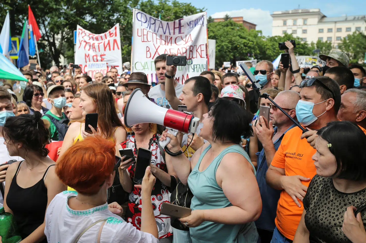Vreden er stor i den fjernøstlige by Khabarovsk efter fængslingen af regionens guvernør, Sergej Furgal. For tredje weekend i træk demonstrererer tusinder af borgere. Stringer/Reuters