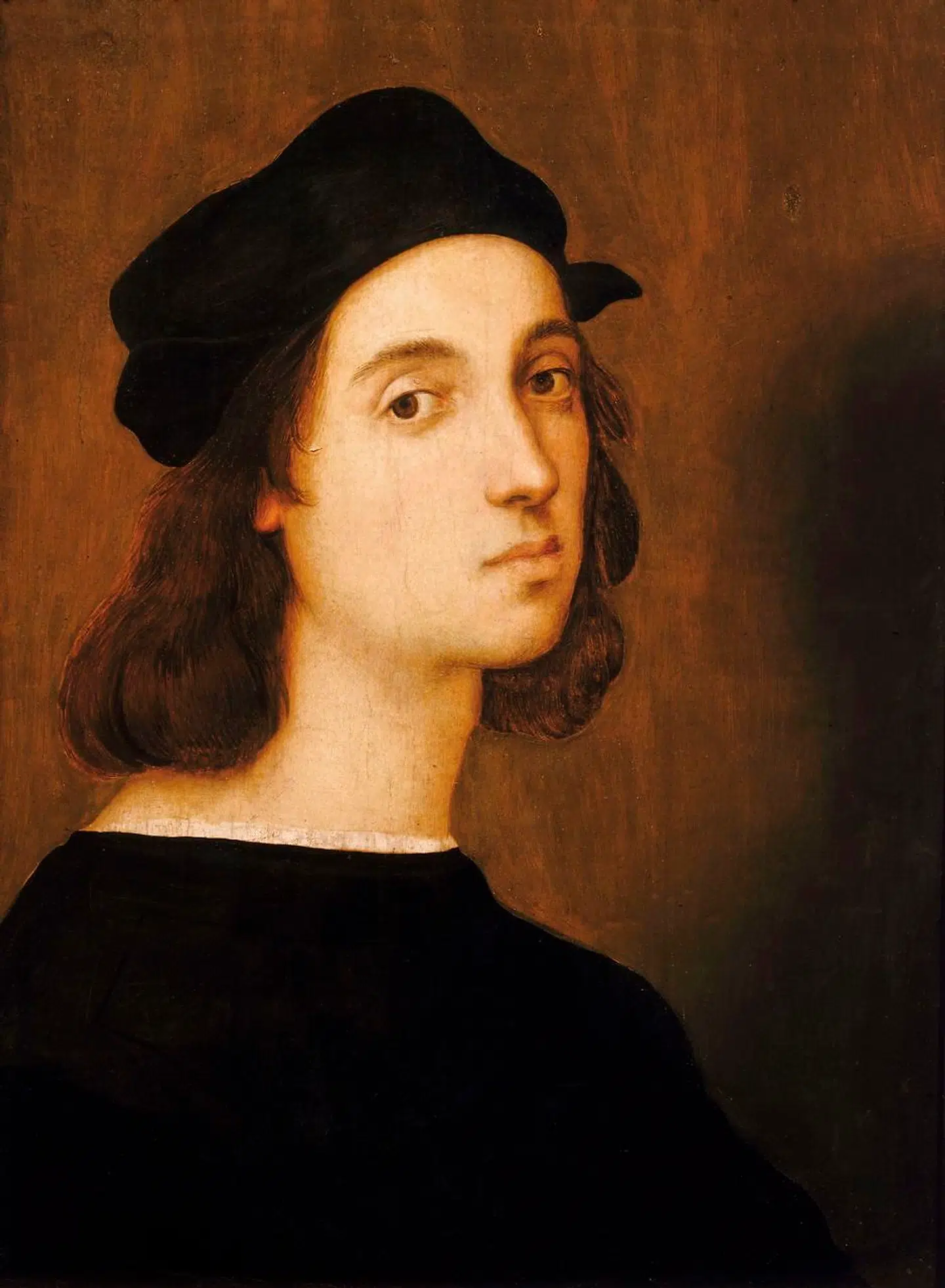 Rafael, der sammen med Leonardo da Vinci og Michelangelo udgør den italienske højrenæssances udødelige kunstneriske trekløver. Selvportræt fra ca. 1506. Uffizerne, Firenze.