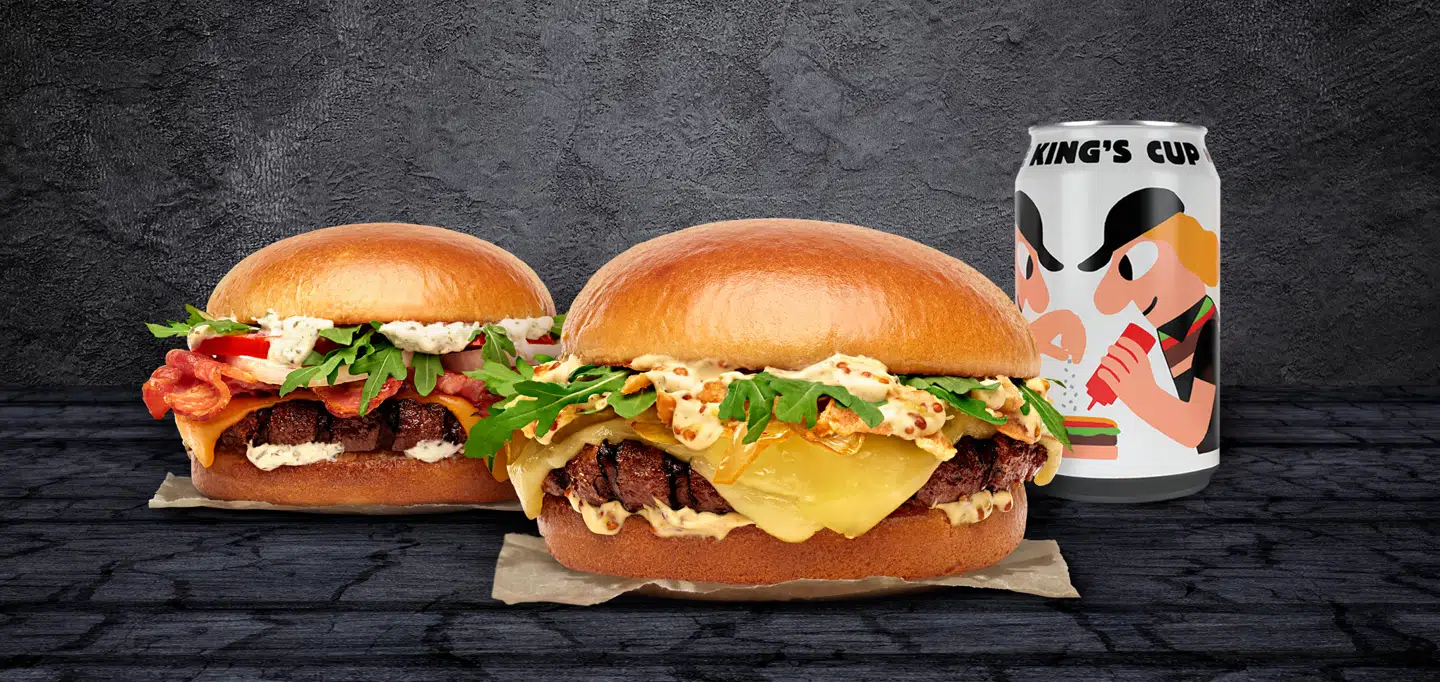Burger Kings bud på en ny gourmetburger. Den ene burger laves med den argentinske urtesauce chimichurri, bacon og cheddar, mens den anden nye burger byder på smeltet fransk Florental-ost, sennepsdressing og karamelliserede løg.