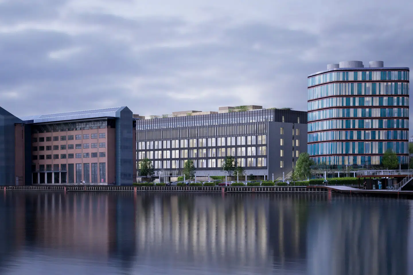 Som bygningen (i midten) kommer til at fremstå, når den er renoveret. Til højre ses SEB-bank.