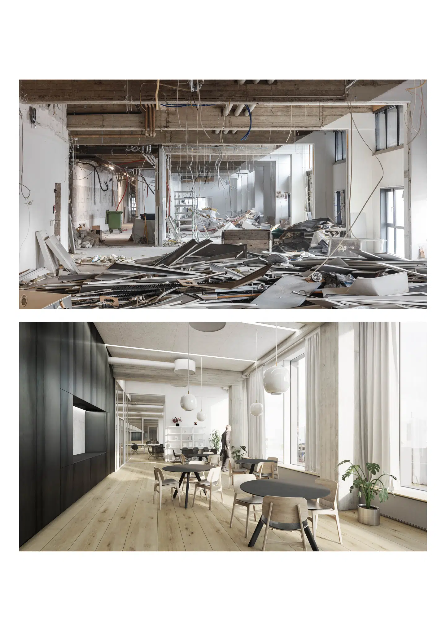 Renoveringen er i fuld gang - nederst er det færdige resultat.