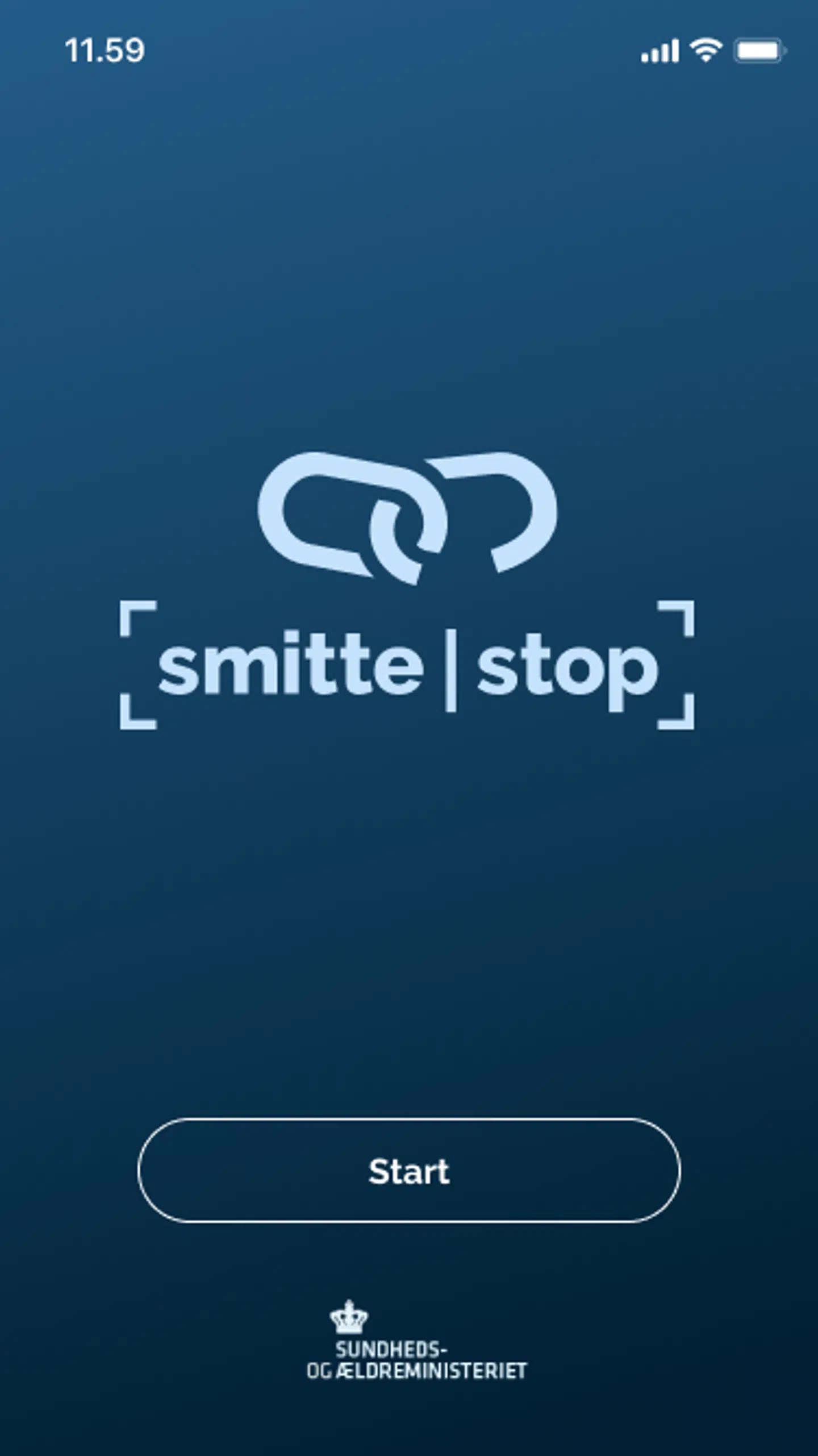 Skærmbillede fra en tidlig version af den officielle app til smittesporing i Danmark. Den udvikles af virksomheden Netcompany i samarbejde med Sundheds- og Ældreministeriet og Digitaliseringsstyrelsen. Appen har fået det foreløbige navn »Smittestop«.