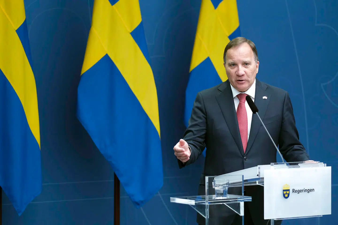 Löfven erklærer sig uenig i, at et kort fra det tyske institut for infektionssygdomme skulle være et tegn på, at Sverige er mislykkedes.. (Foto: 1037 Sören Andersson/TT/Ritzau Scanpix)