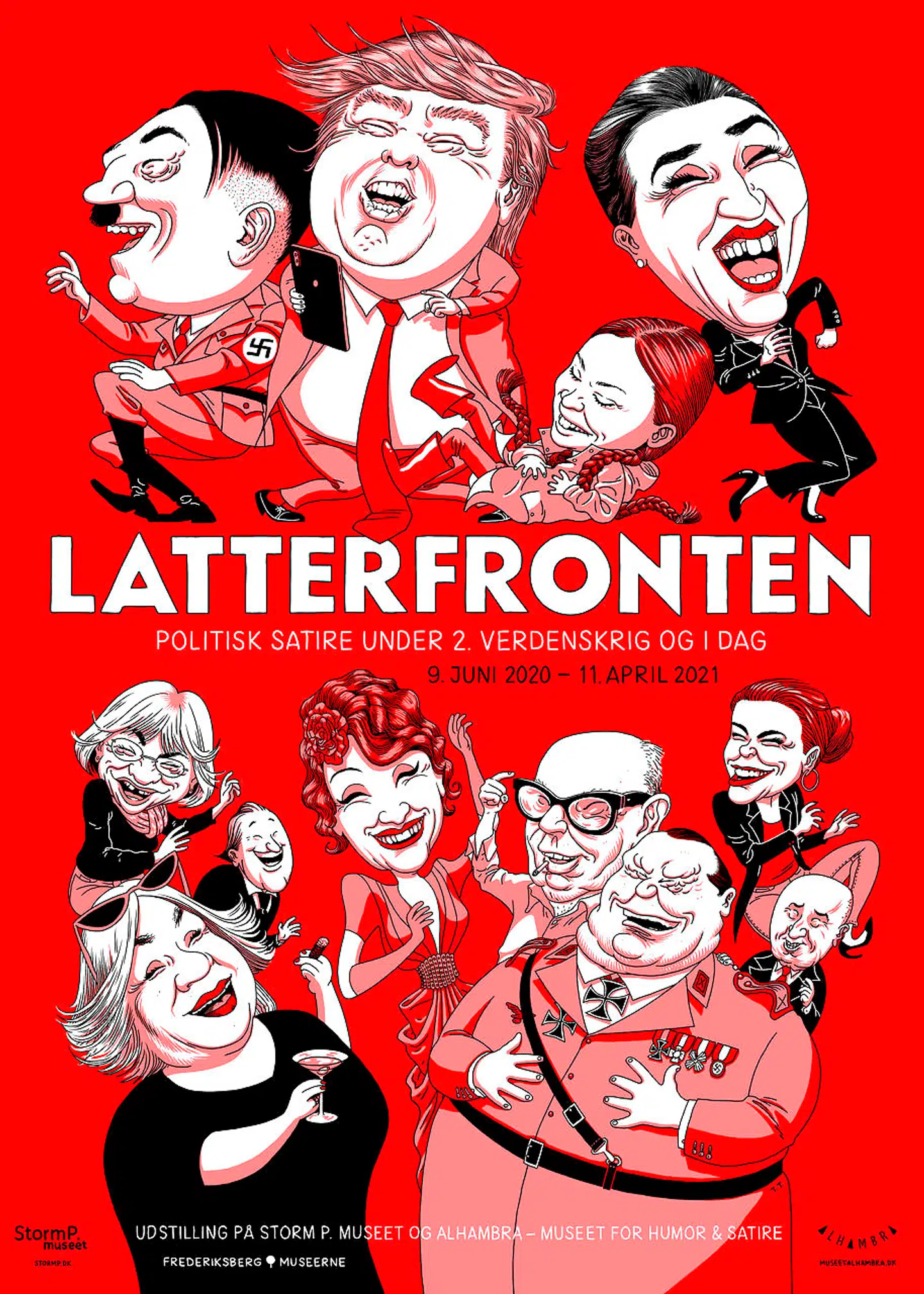 Udstillingsplakat til Storm P. Museets og Alhambra-museets udstilling om politisk satire.