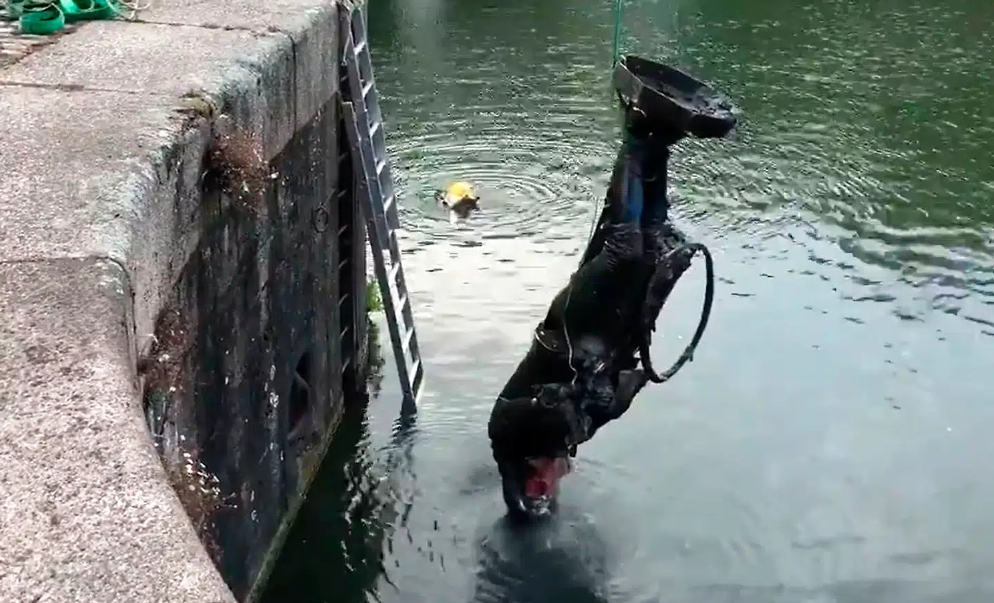 Edward Colston-statuen bliver hevet op af havnen i Bristol. Han spillede en stor rolle i den britiske slavehandel i 1600-1700-tallet.