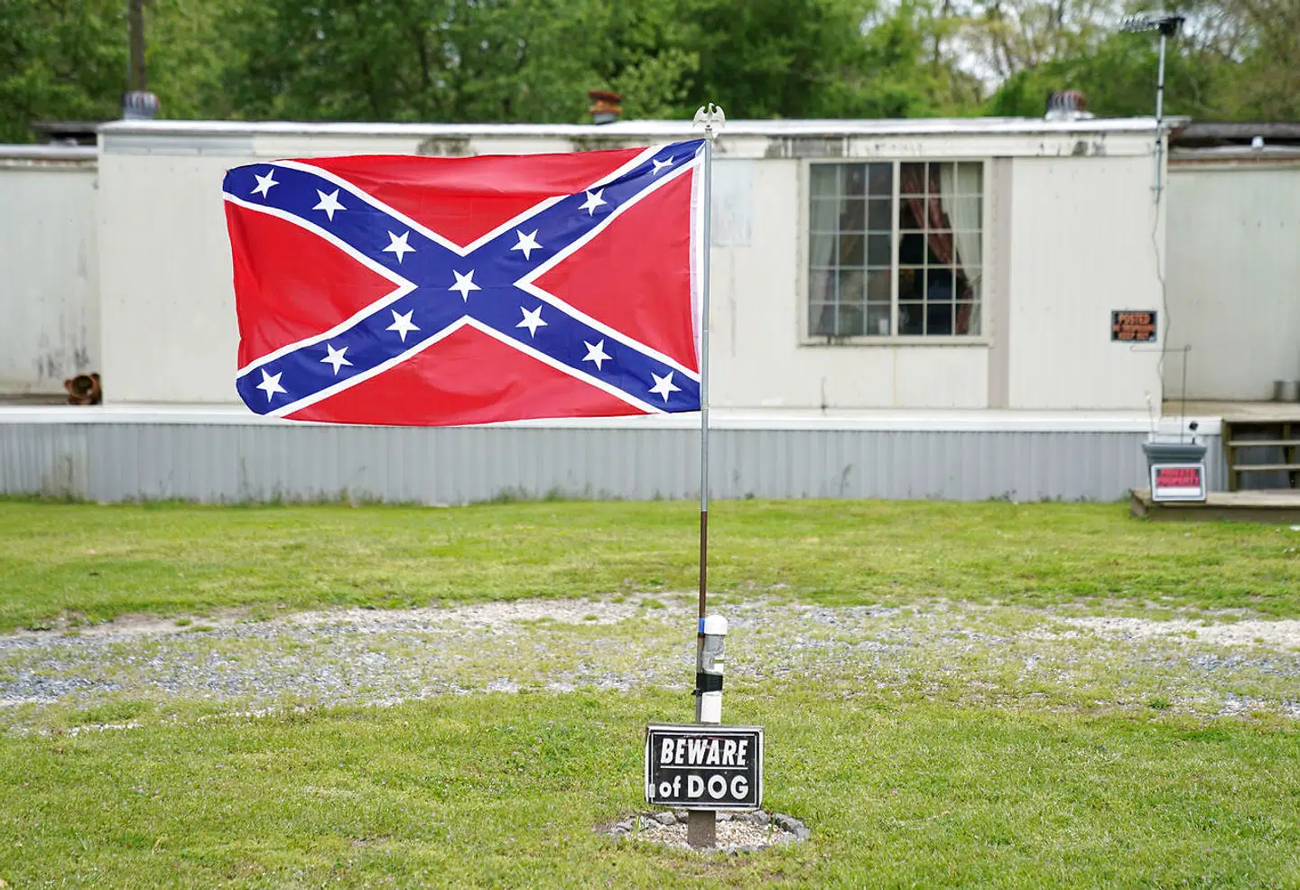 Sydstaternes flag er siden 1950 blevet brugt som et symbol i den fortsatte racekamp i USA. På billedet har en borger i denne måned i staten Delaware placeret flaget på sin græsplæne.