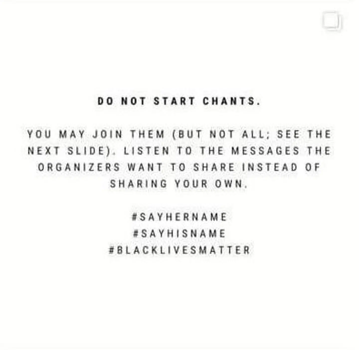 Opfordring til at hvide afholder sig fra råb fra Black Lives Matters Instagram.