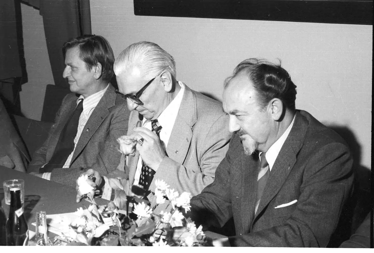Den daværende svenske statsminister, Olof Palme, i selskab med daværende LO-formand Thomas Nielsen og daværende statsminister Anker Jørgensen.