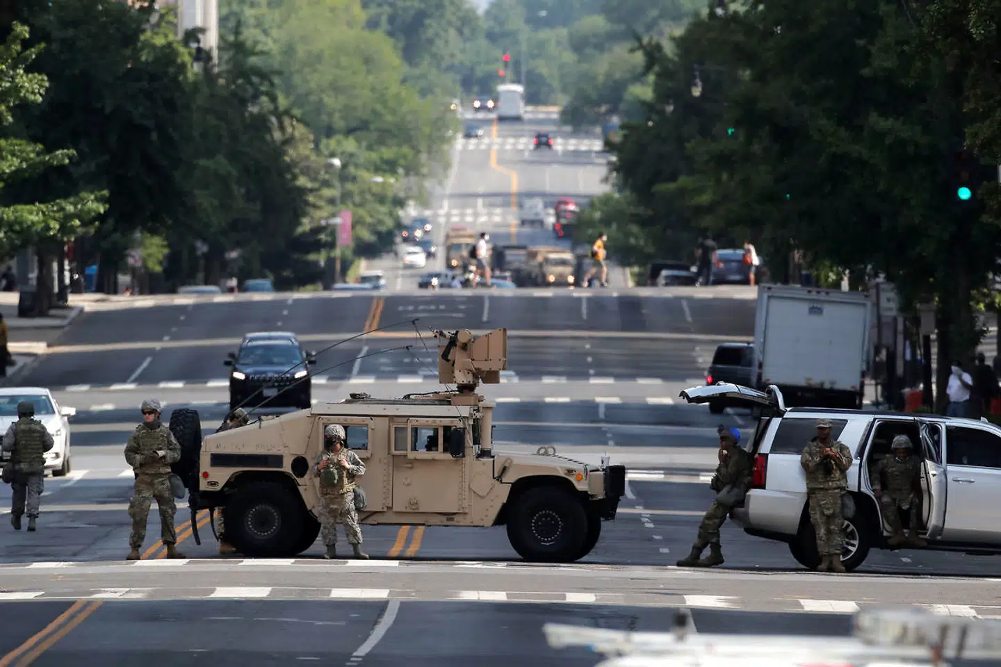 Nationalgarden spærrede veje af i Washington, D.C. onsdag.
