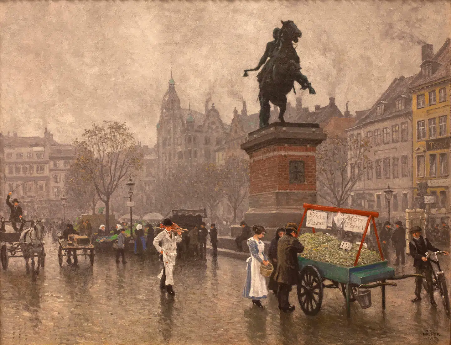 Højbro Plads, 1917. Fischer elskede de våde brosten, der spejlede byen og menneskene.