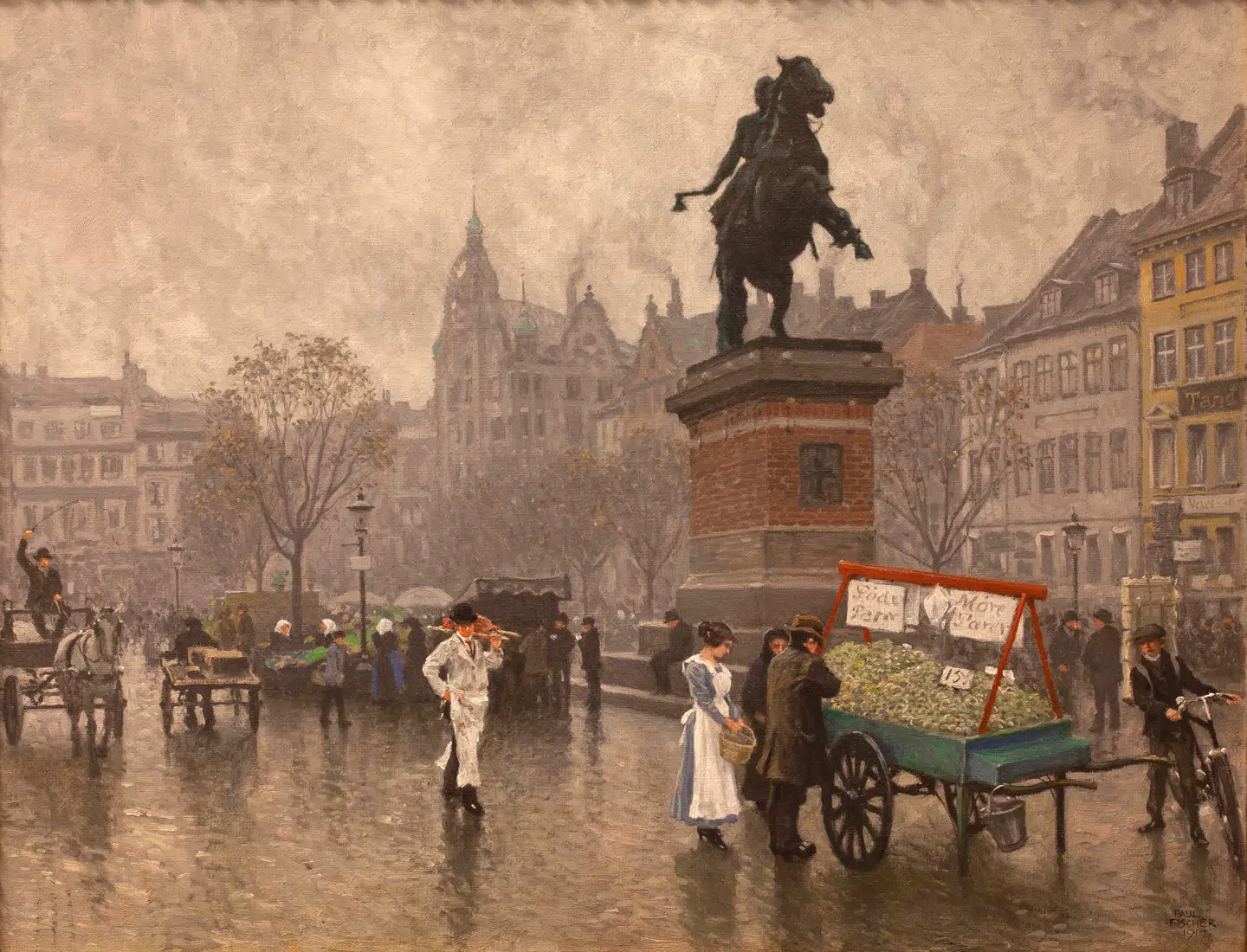 Højbro Plads, 1917. Fischer elskede de våde brosten, der spejlede byen og menneskene.