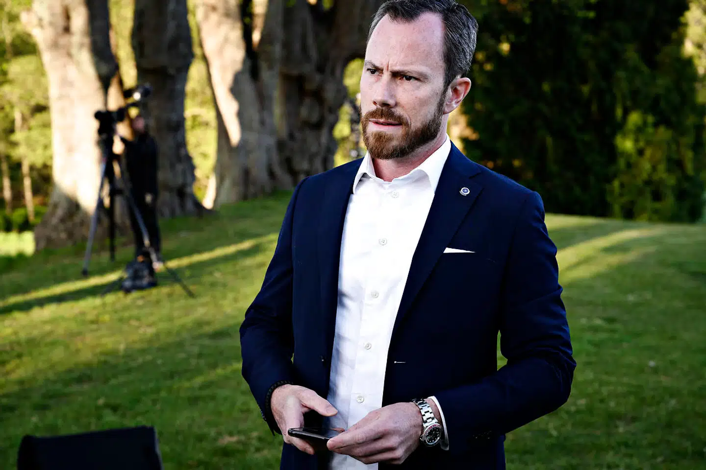 Jakob Ellemann-Jensen til statsministerens pressemøde om fase 2 af genåbningen af Danmark i torsdags.