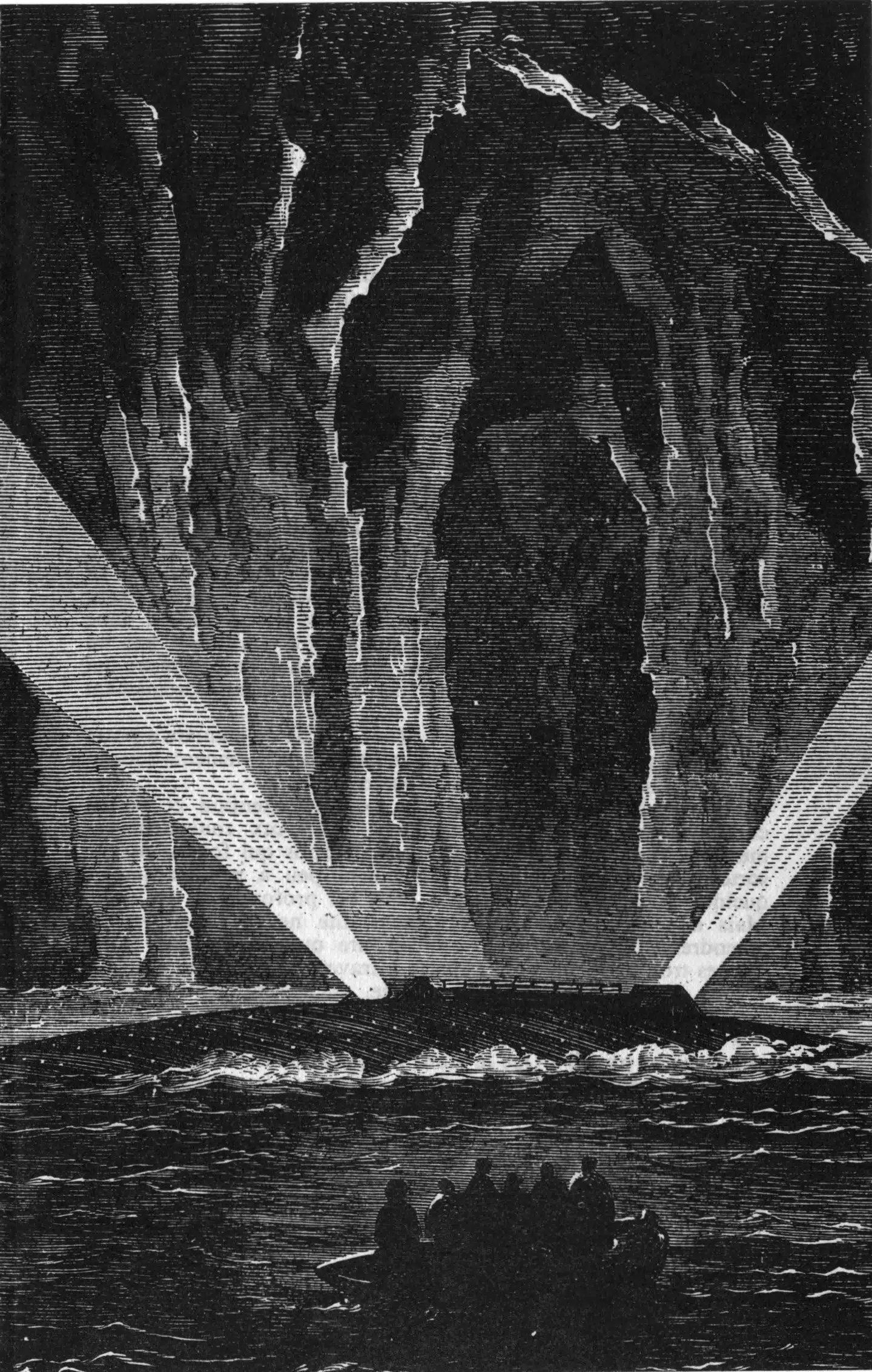 Illustrationen stammer fra originaludgaven til »Den hemmelighedsfulde ø« og viser »Nautilus’« sidste hvilested i øens indre.