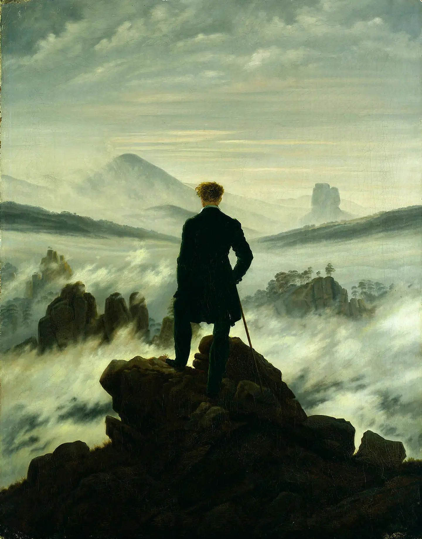 »Vandreren over tågehavet« af Caspar David Friedrich hænger i dag på Hamburger Kunsthalle og blev til i den tidligste romantik. Ser manden på noget? Eller er han i gang med en skabelsesproces for sit indre øje?