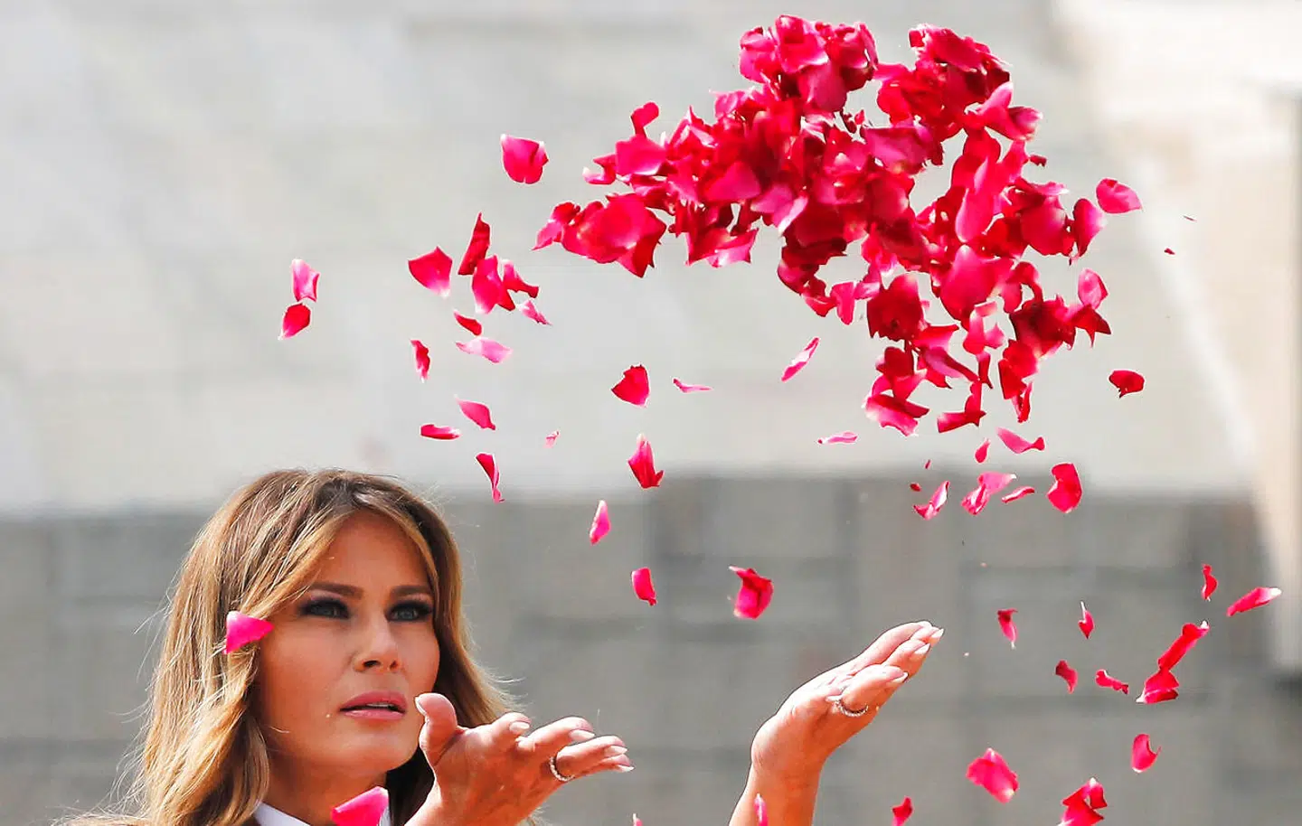 Slovensk-fødte Melania Trump blev førstedame efter en bunke af tilfældigheder. Søndag fylder hun 50 år. Her er hun fotograferet ved Mahatma Gandhis mindested i New Delhi i februar, præsidentparrets sidste rejse inden coronakrisen.
