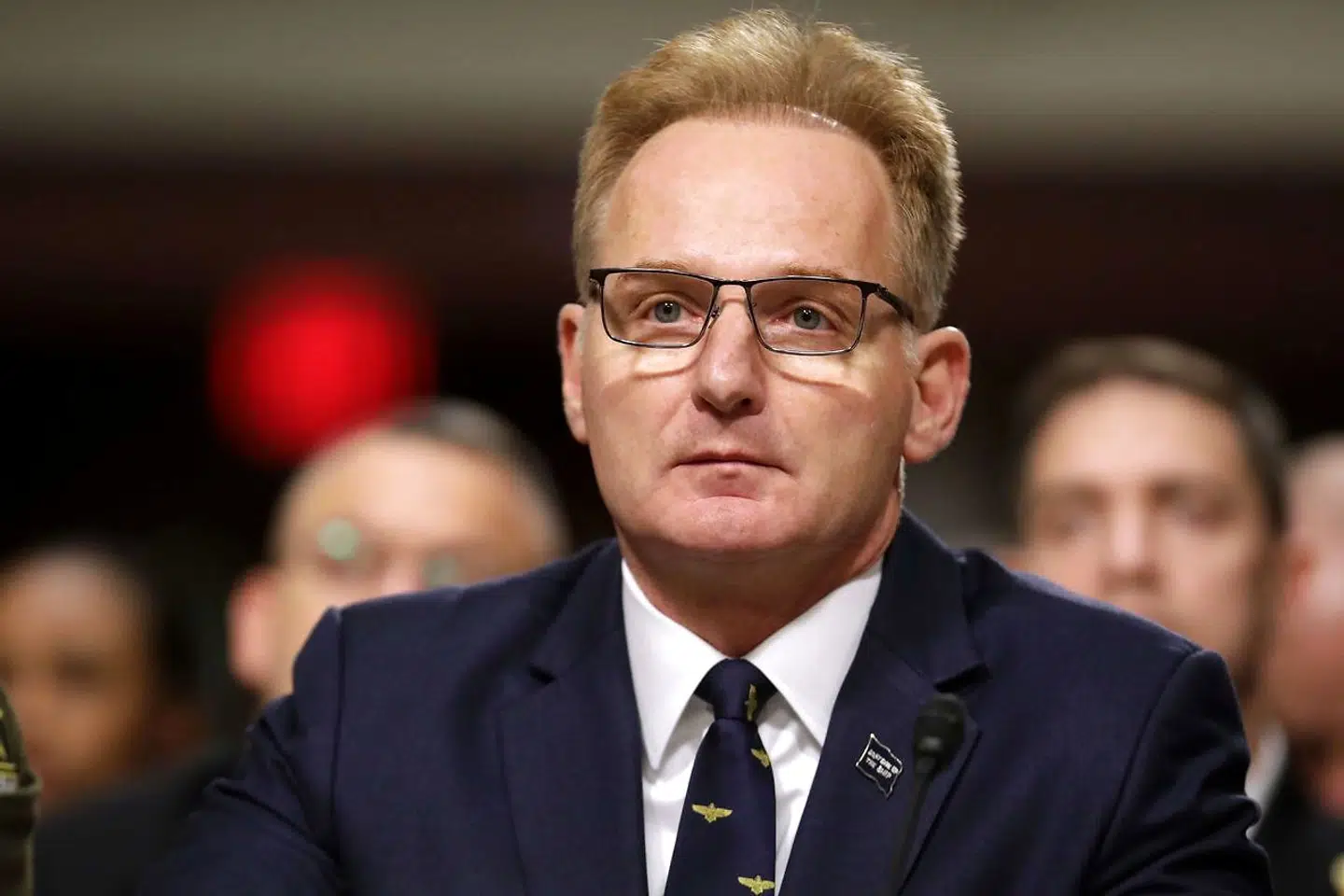 Thomas Modly måtte trække sig som fungerende marineminister efter at have kaldt ombord på USS Theodore Roosevelt, Brett Crozier, for "stupid" for at have advaret om udbrud af coronasmitten ombord på sit hangarskib. (Photo by CHIP SOMODEVILLA / GETTY IMAGES NORTH AMERICA / AFP)
