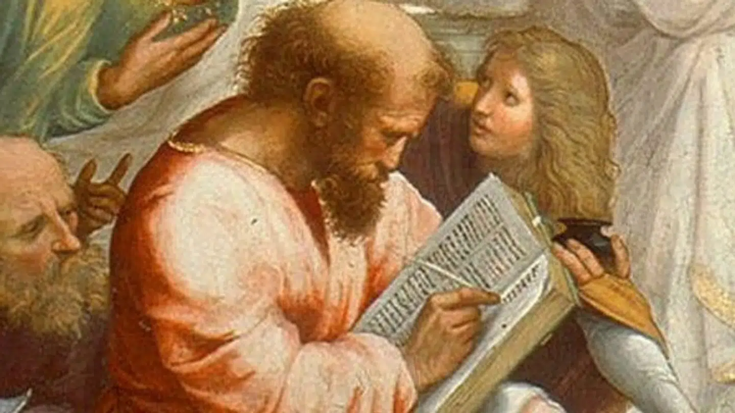 Pythagoras optræder i Rafaels berømte »Skolen i Athen« fra omkring 1510 – formentligt i en karakteristisk positur