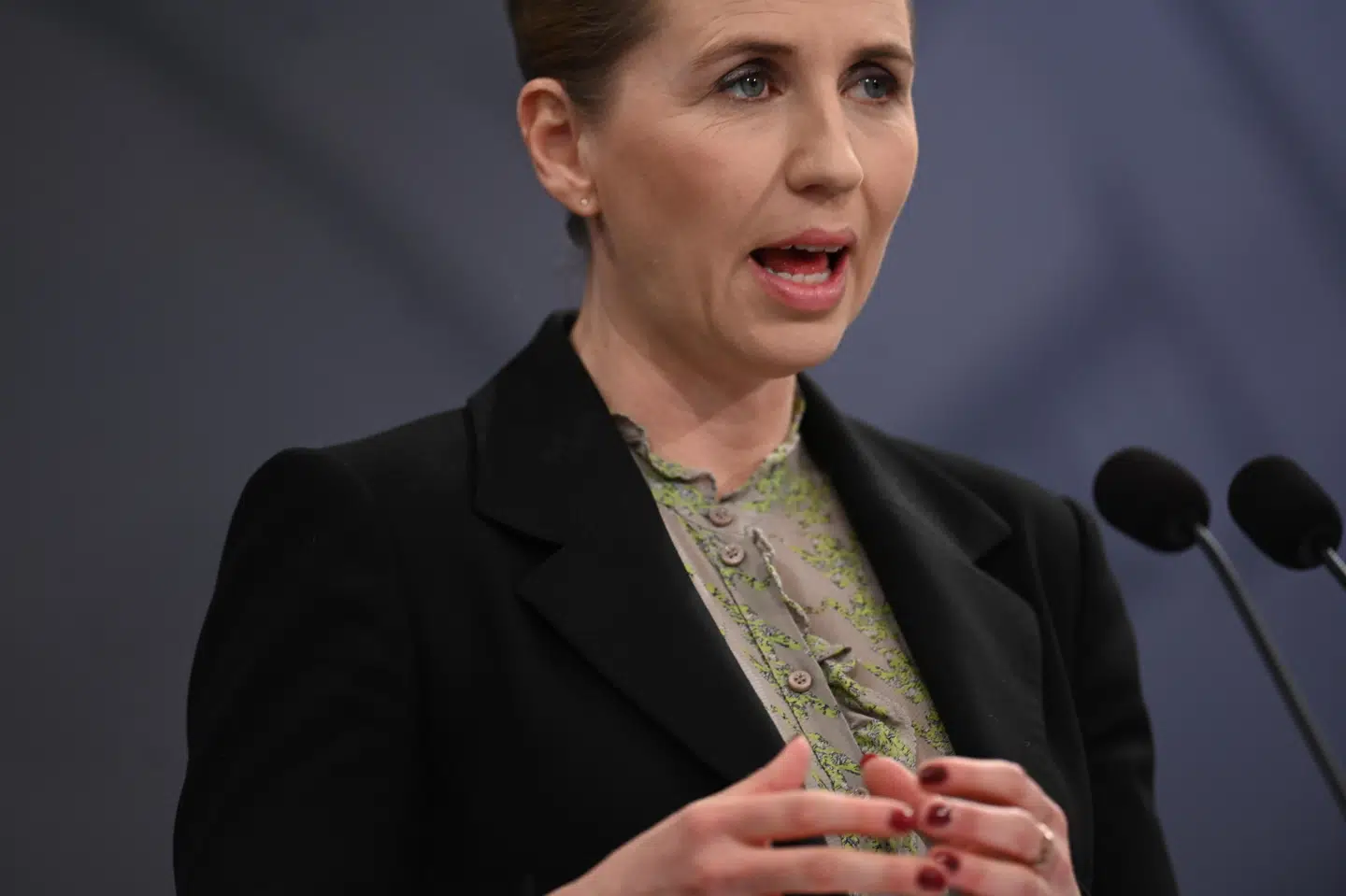 Mette Frederiksen på mandagens pressemøde.