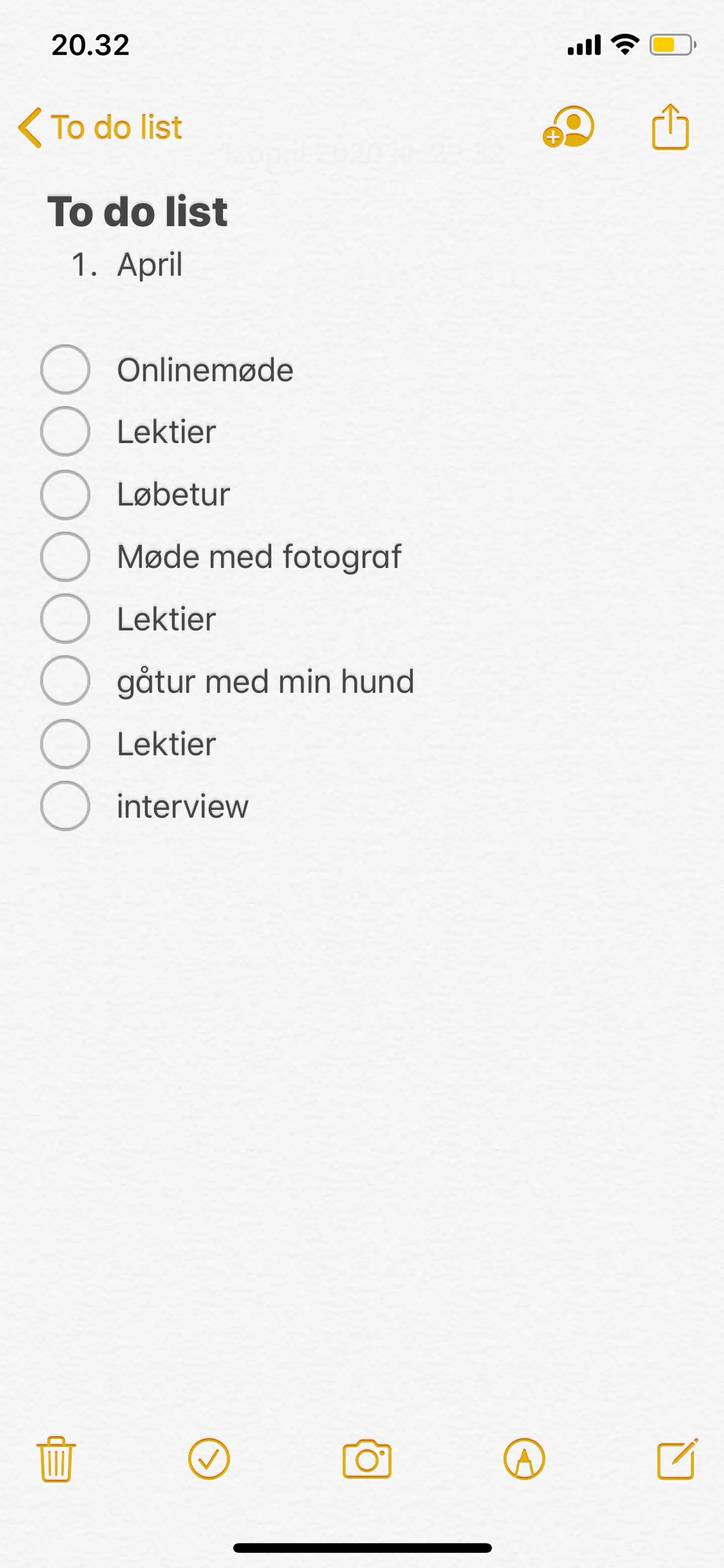 Sådan ser et screenshot af Carolines to do-liste ud.