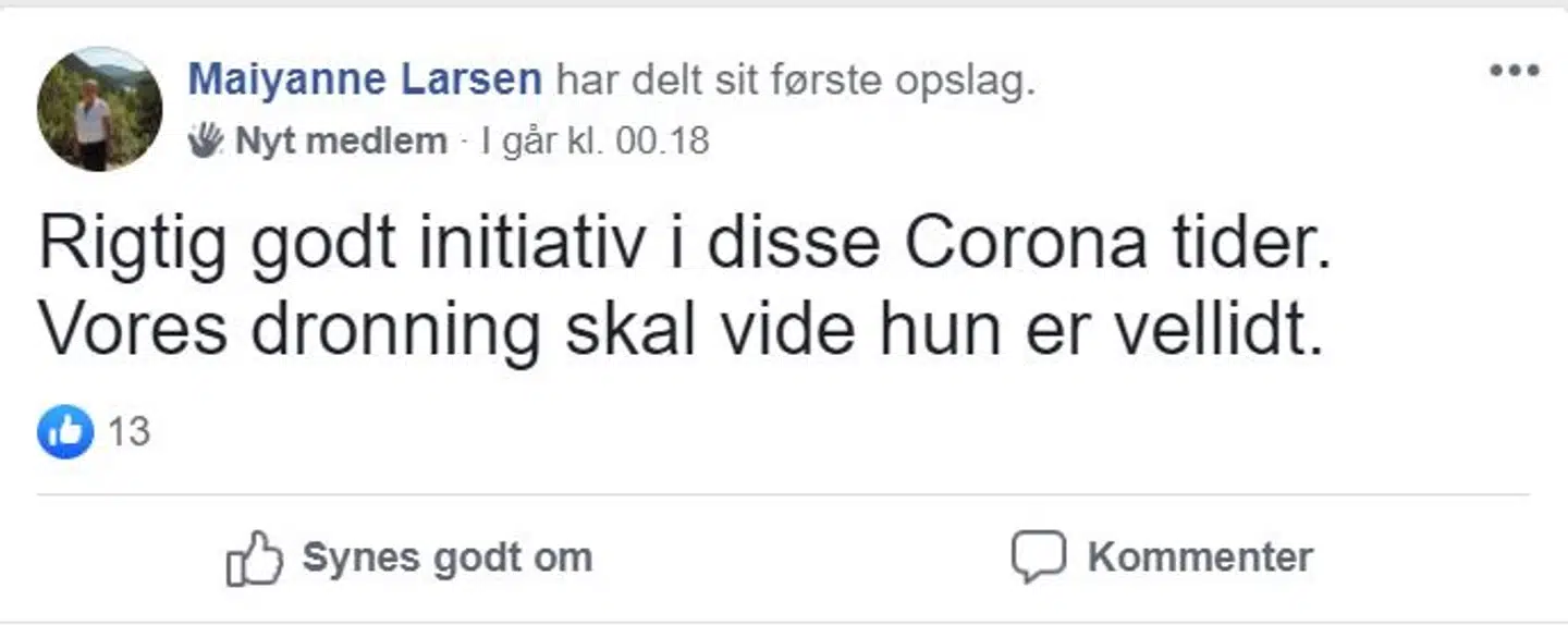 Fra Facebook-gruppen »Danmark synger for dronningen«.