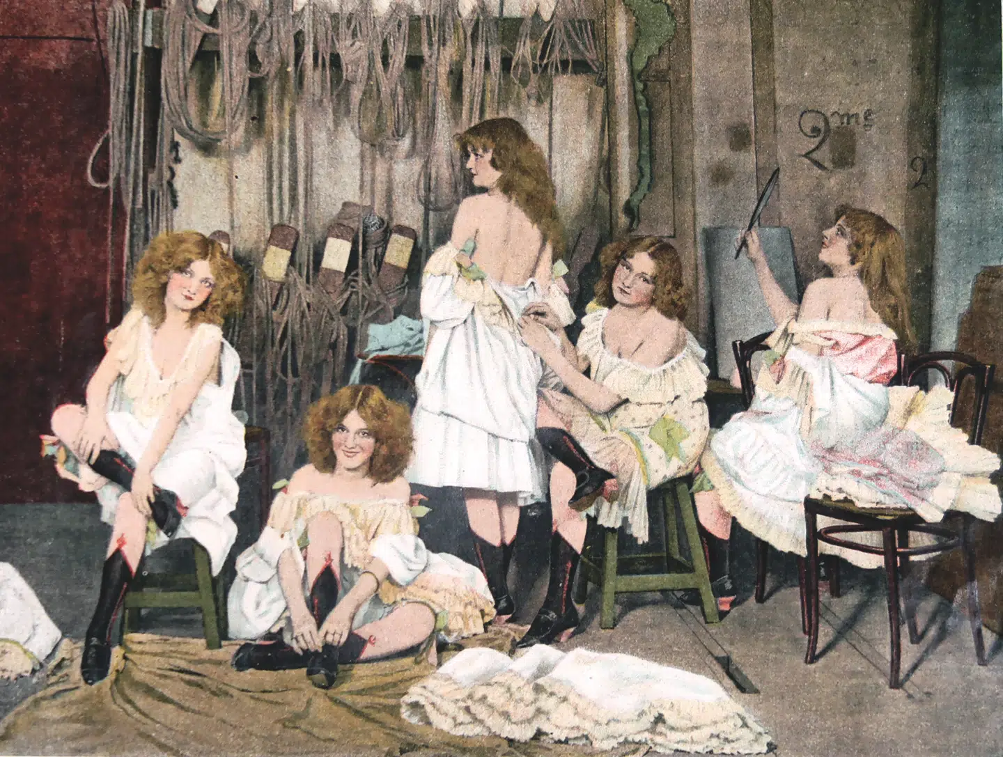 Fra omklædningsrummet på Folies Bergére, som blev brugt i Figaro Illustré i 1896. Illustration fra bogen.