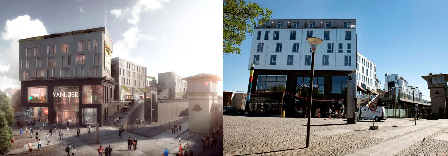 Et eksempel på forskellen memmel vision og virkelighed. Det nye kvarter Kronen Vanløse som vision, og som fotografen Linda Kastrup ser det.