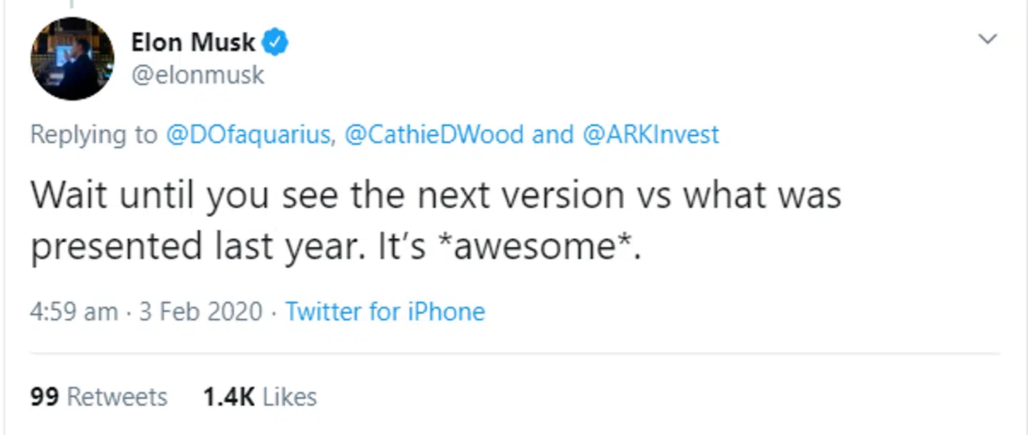 Elon Musk udsendte dette tweet til sine 31 millioner følgere efter analysefirmaet ARK rangerede Deep Learning som den vigtigste teknologi i 2020. I et andet tweet skrev serieiværksætteren, at »Neuralink vil nok have dette i et menneske så tidligt som i år« med henvisning til et andet tweet, hvor han beskrev at hurtig båndbredde kombineret med super præcise neurale interfaces er undervurderet.